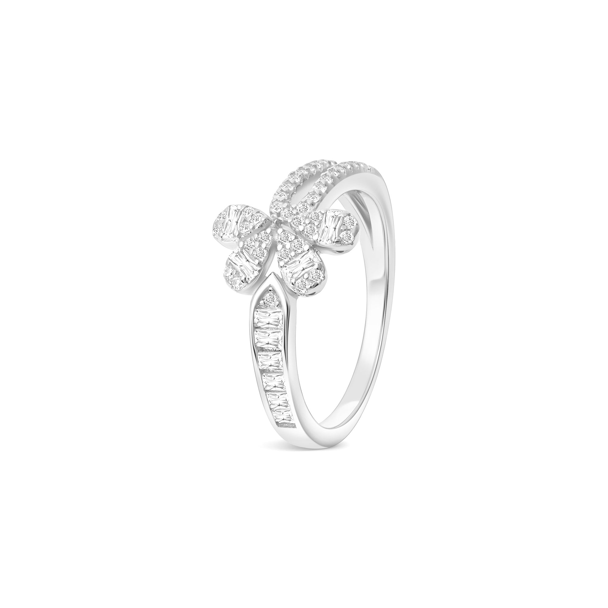 Floral Split Band Silver Ring