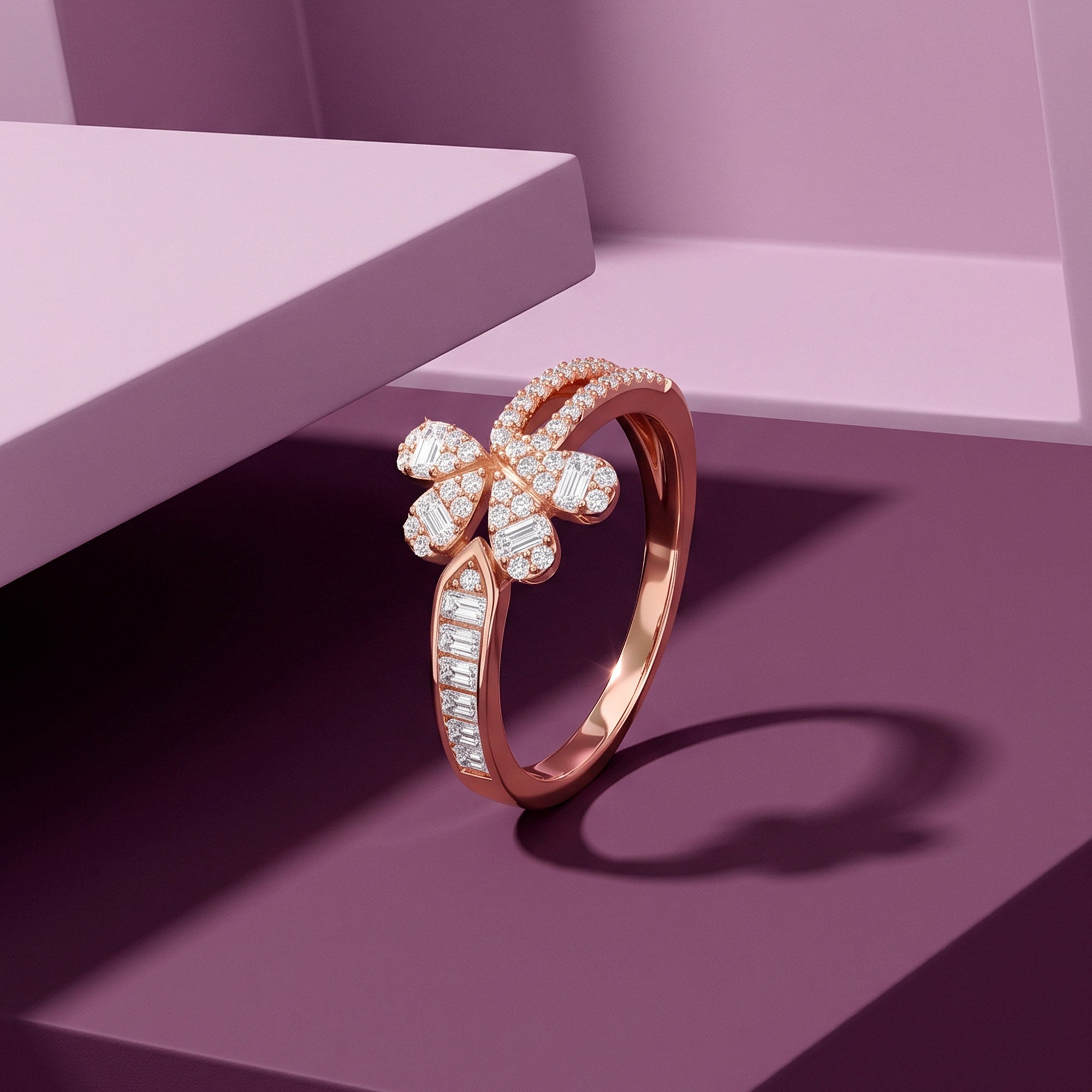 Floral Split Band Silver Ring