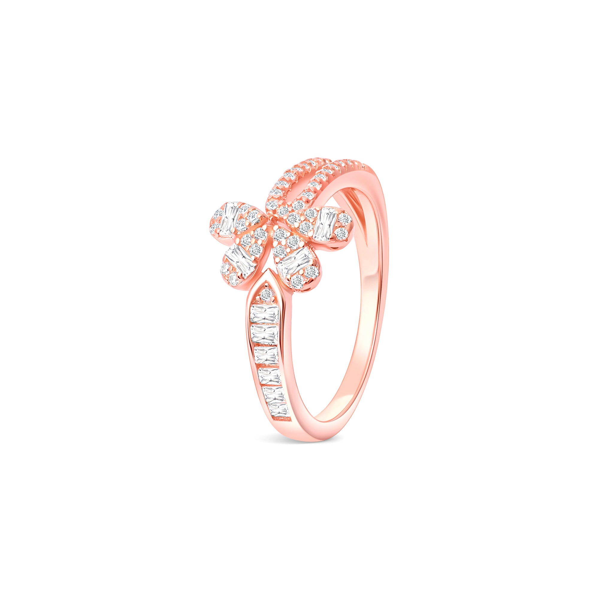 Floral Split Band Silver Ring