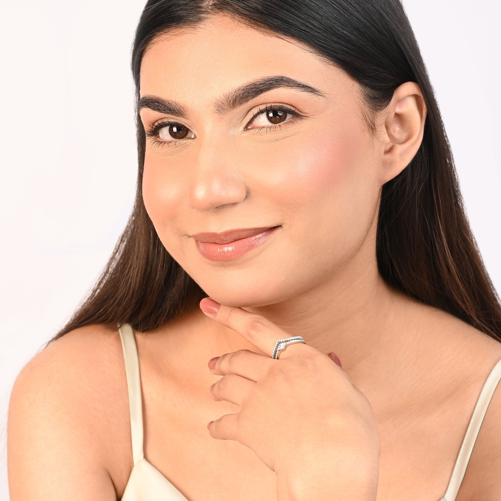 V-Shape Rectangular CZ Silver Ring