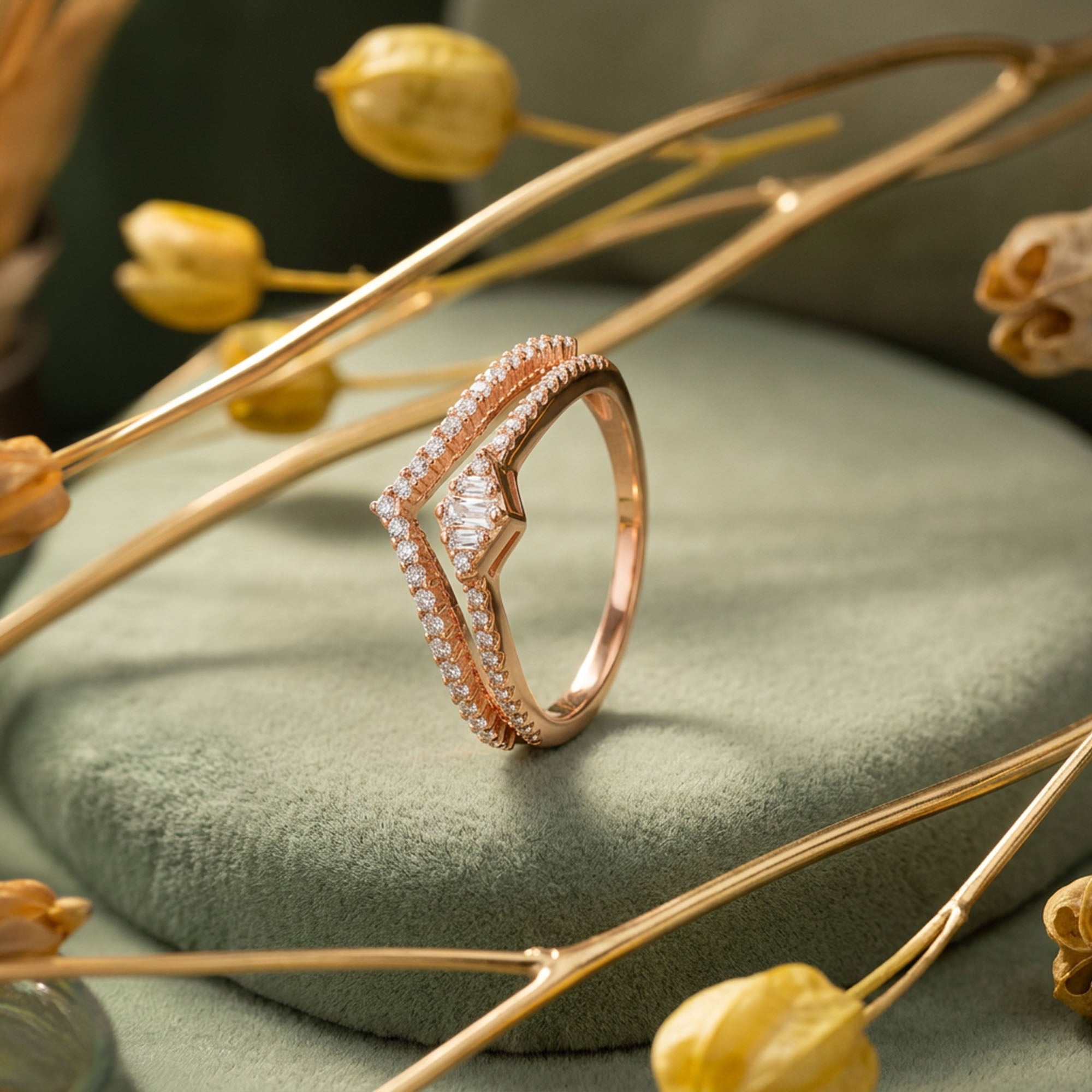 V-Shape Rectangular CZ Silver Ring