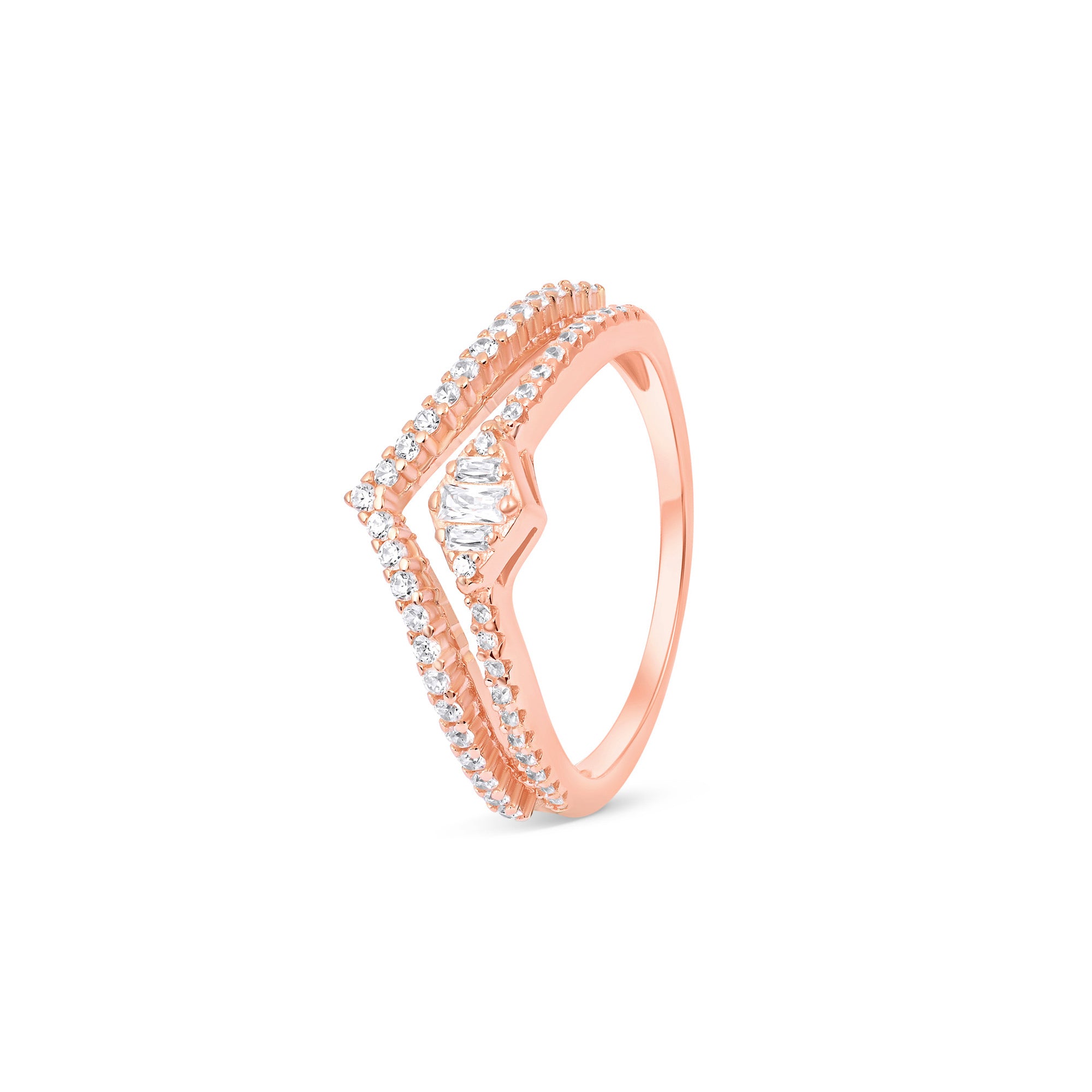 V-Shape Rectangular CZ Silver Ring