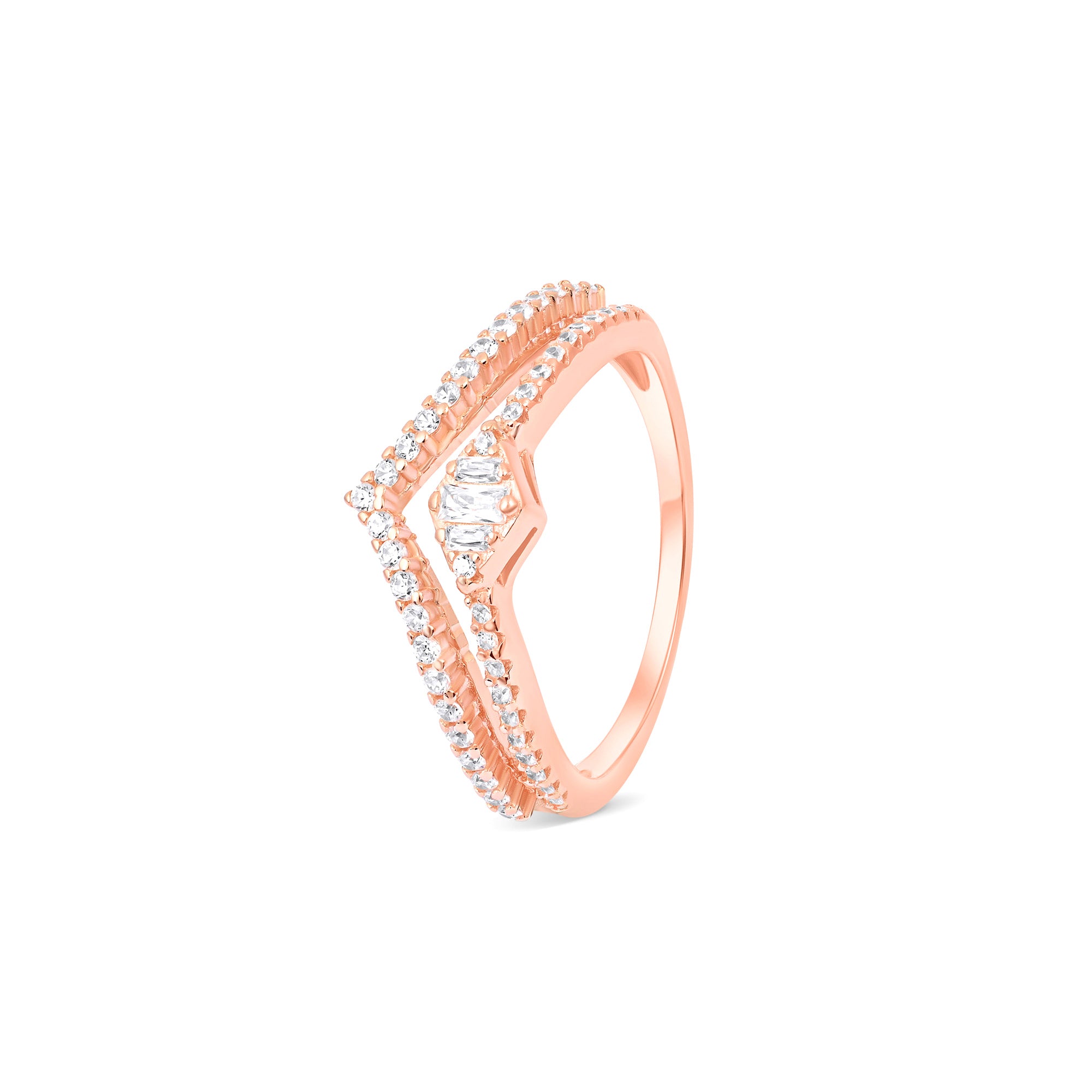 V-Shape Rectangular CZ Silver Ring