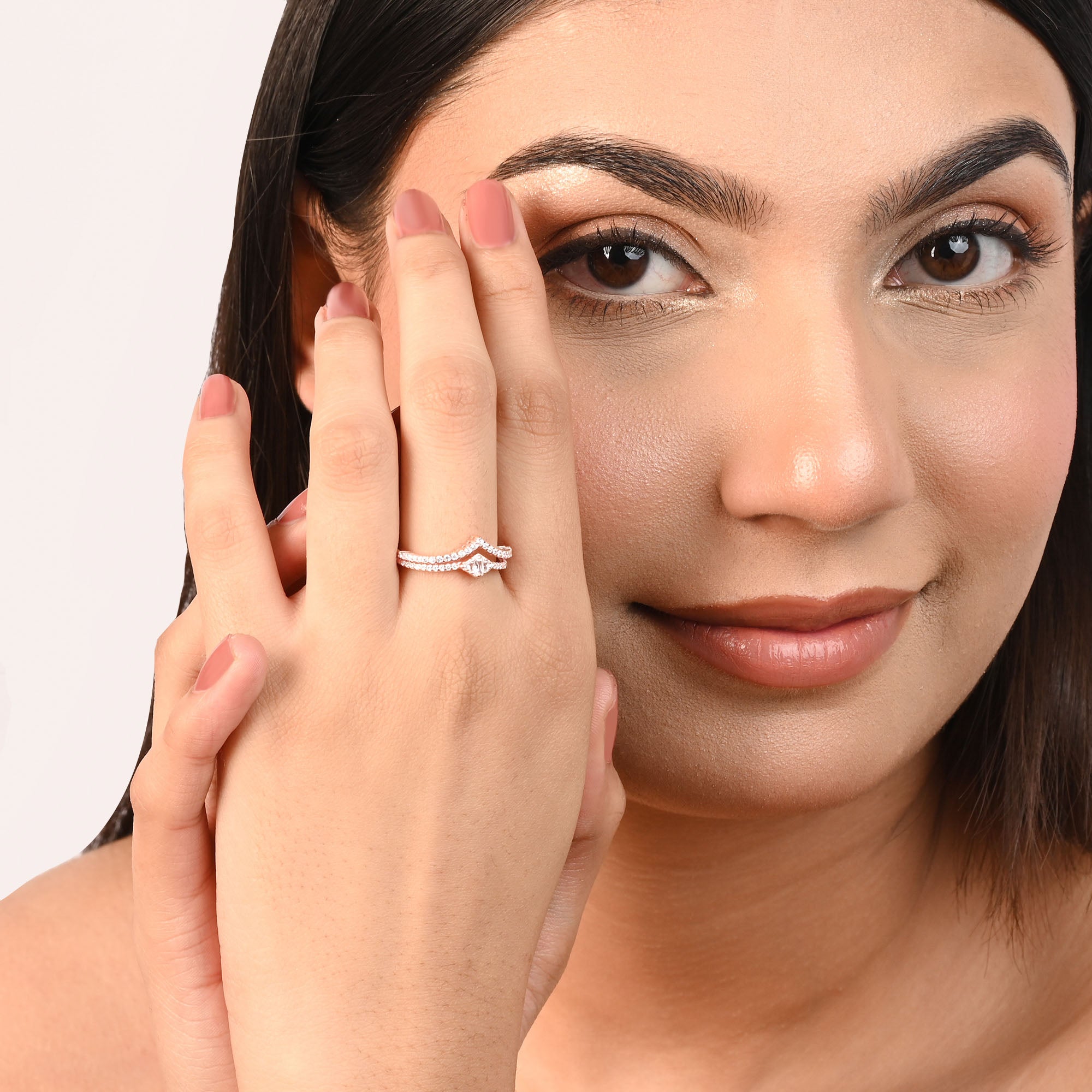 V-Shape Rectangular CZ Silver Ring