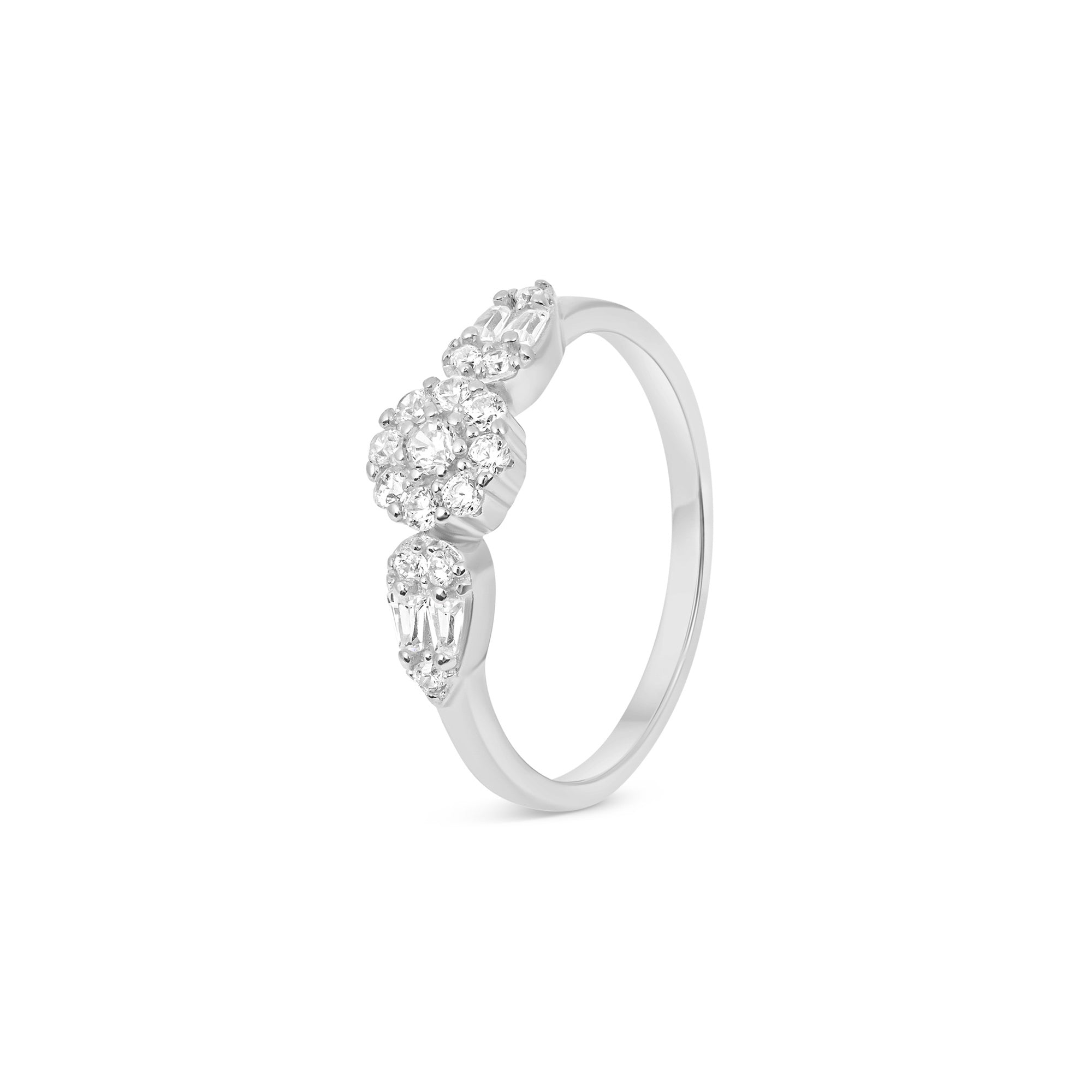Leaf Accent Cluster CZ Silver Ring