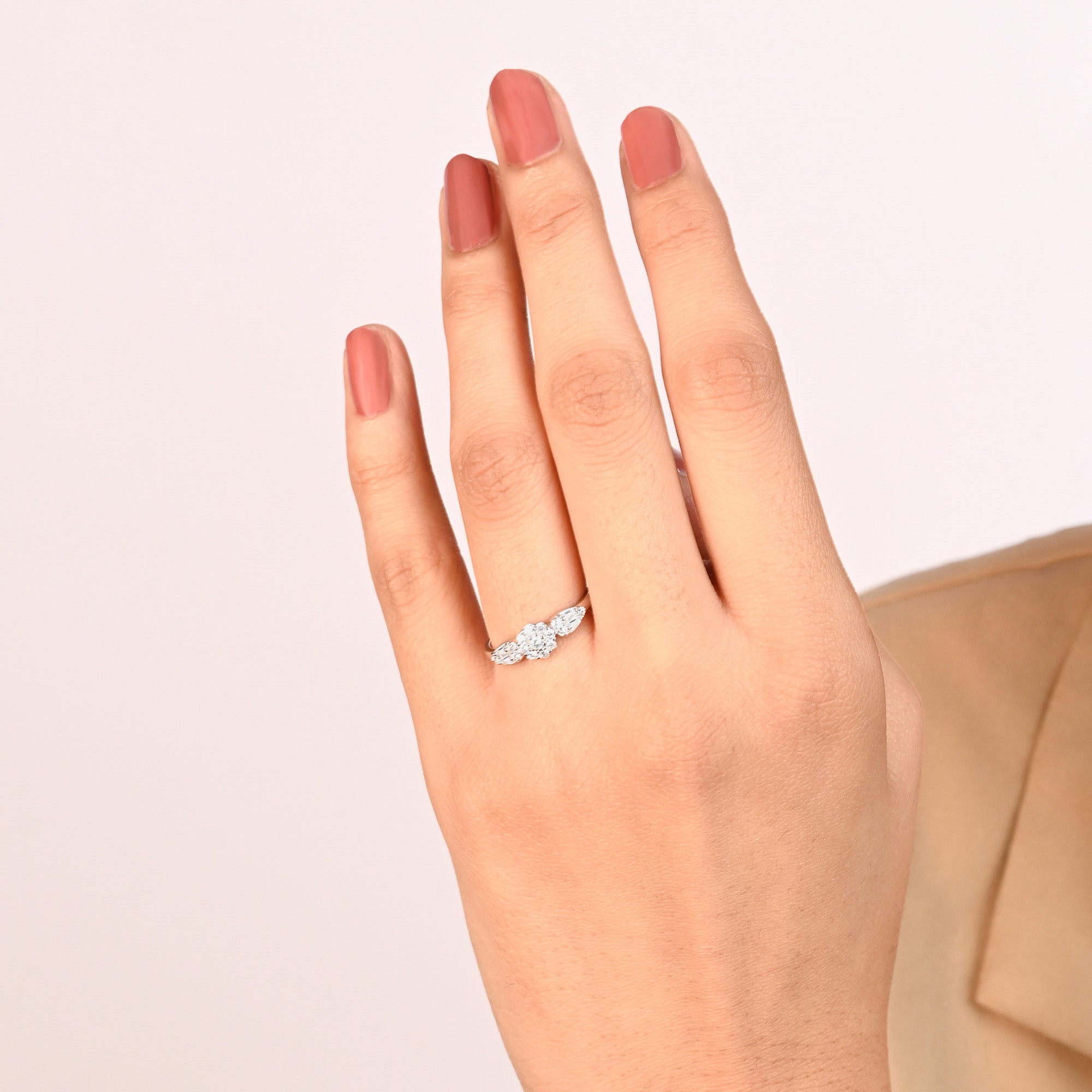 Leaf Accent Cluster CZ Silver Ring