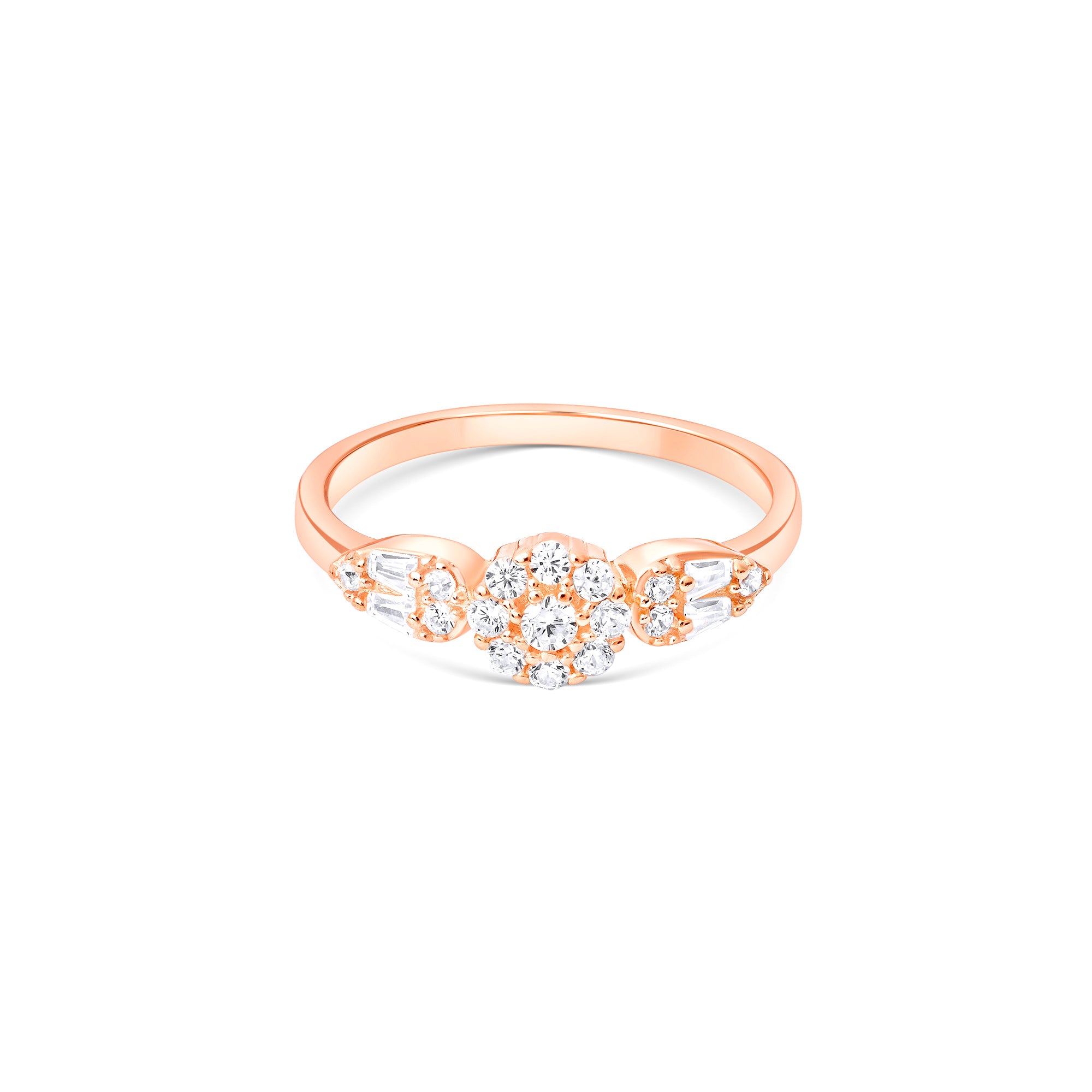 Leaf Accent Cluster CZ Silver Ring
