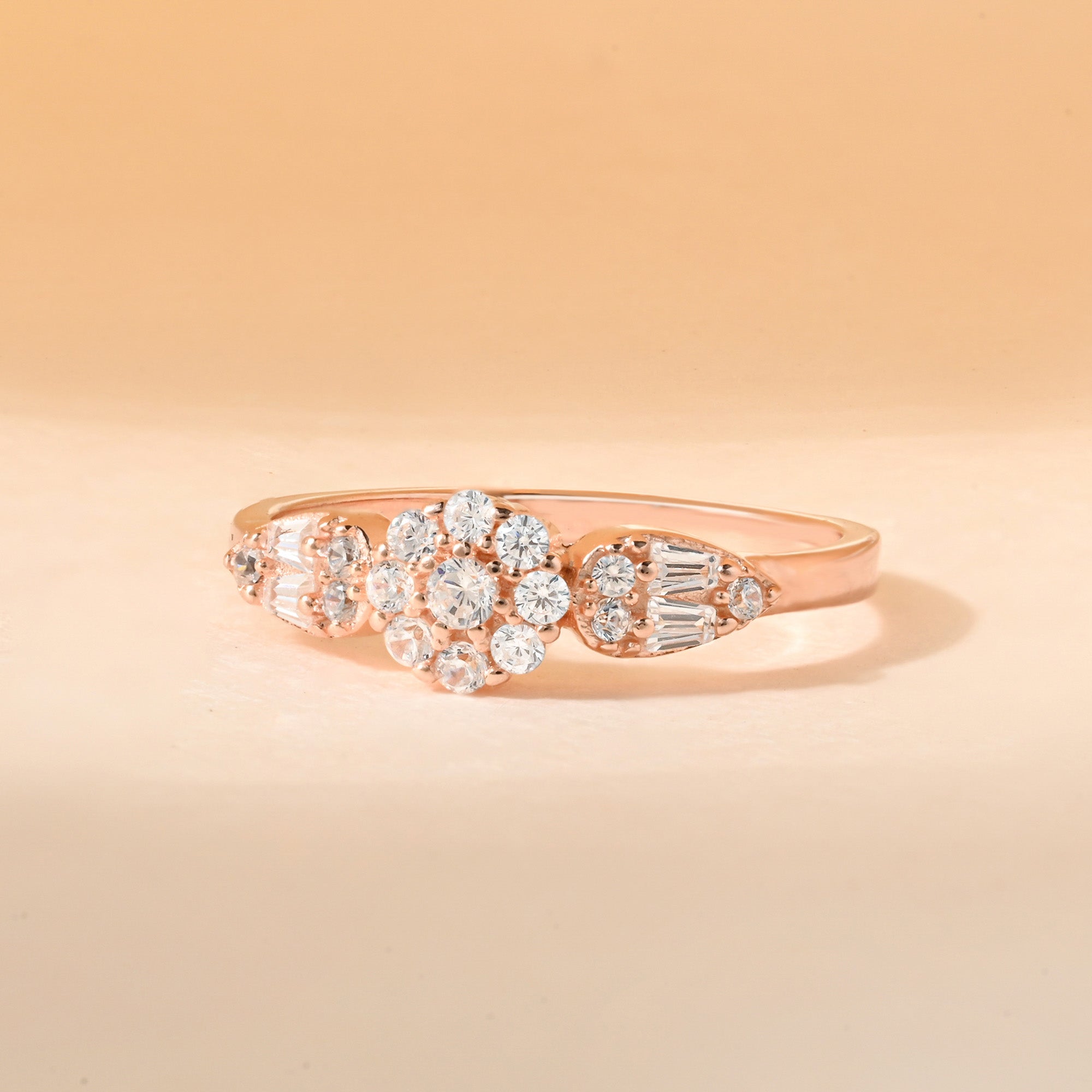 Leaf Accent Cluster CZ Silver Ring