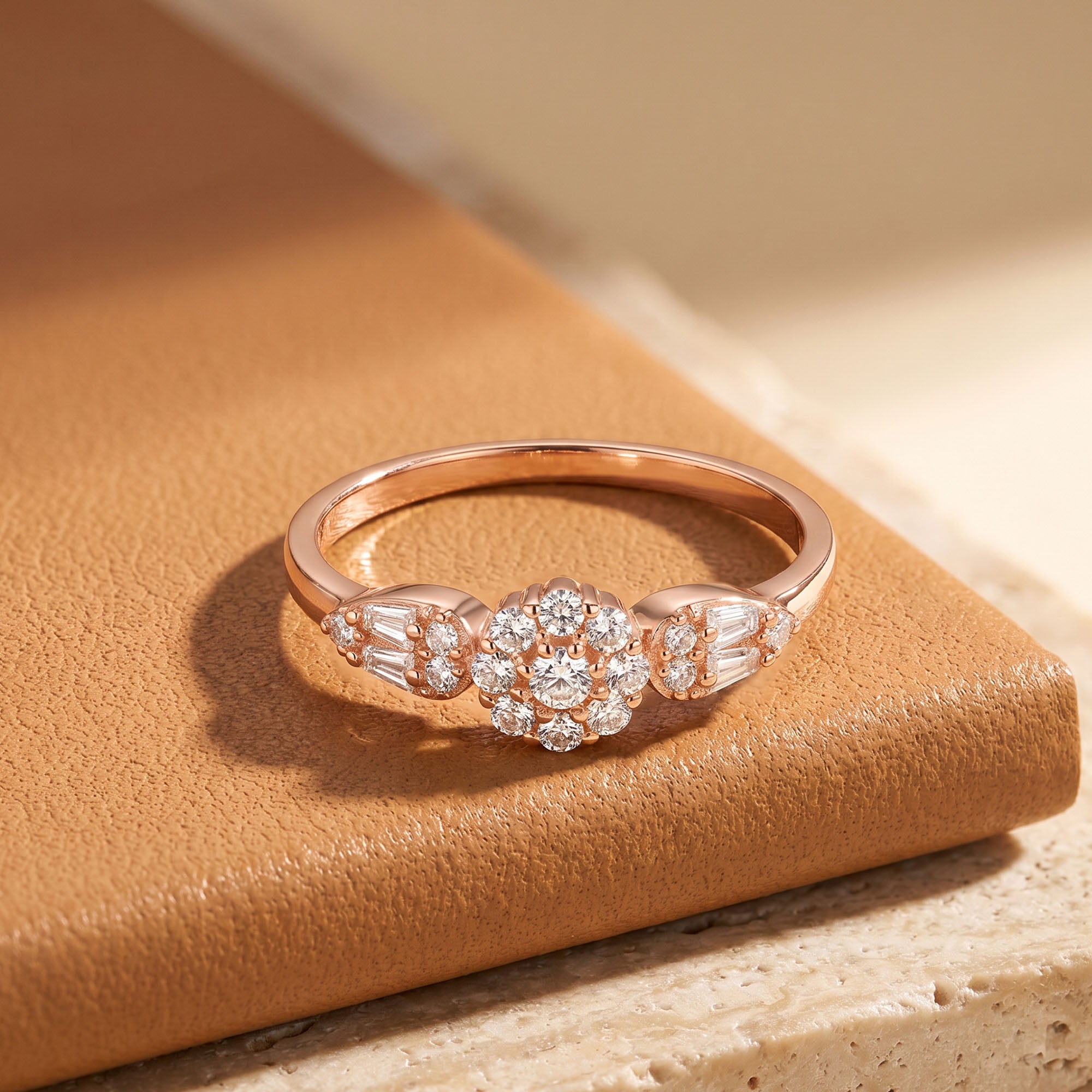 Leaf Accent Cluster CZ Silver Ring