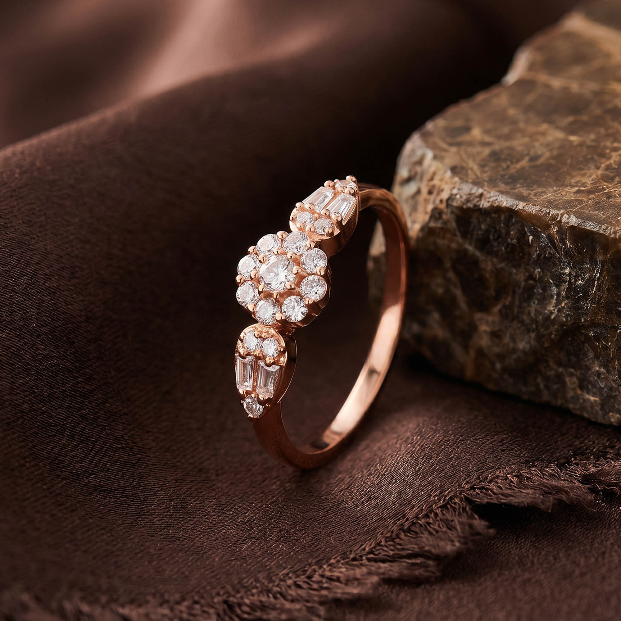 Leaf Accent Cluster CZ Silver Ring