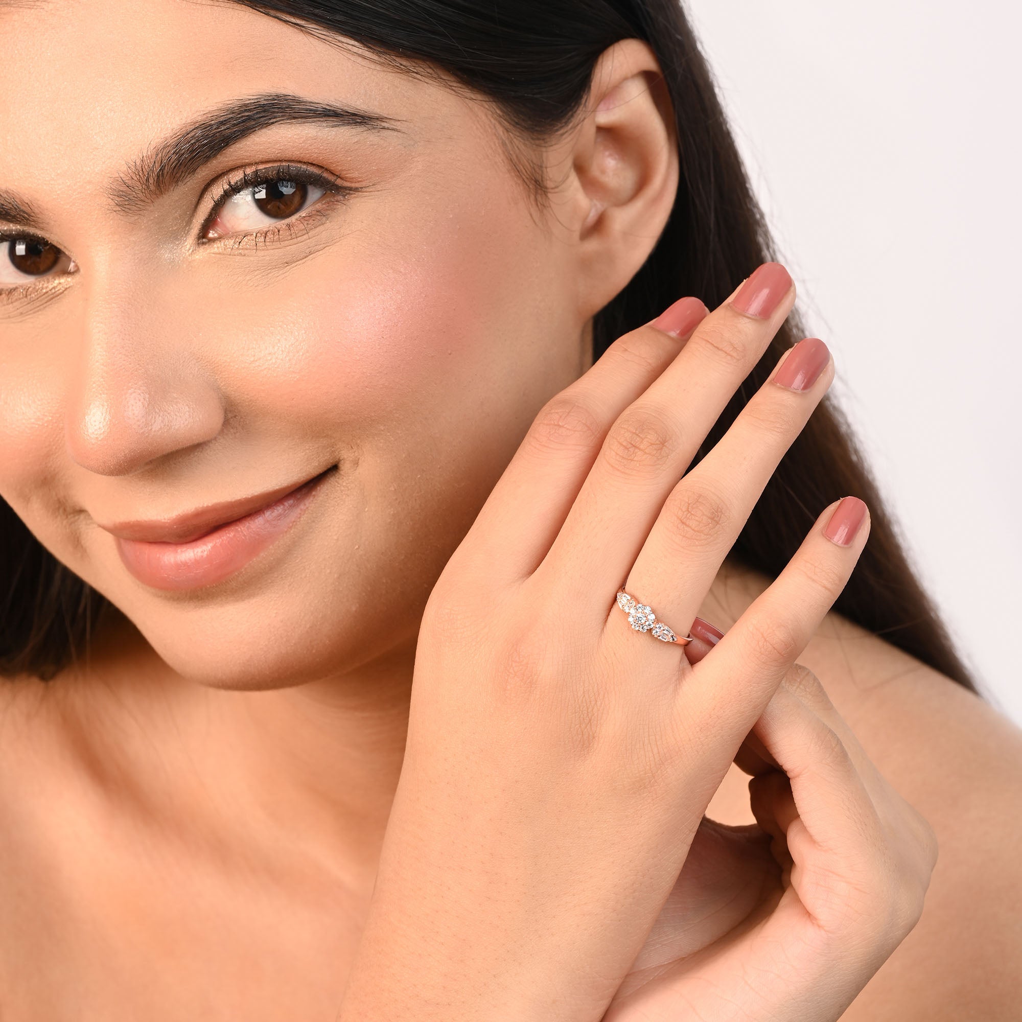 Leaf Accent Cluster CZ Silver Ring