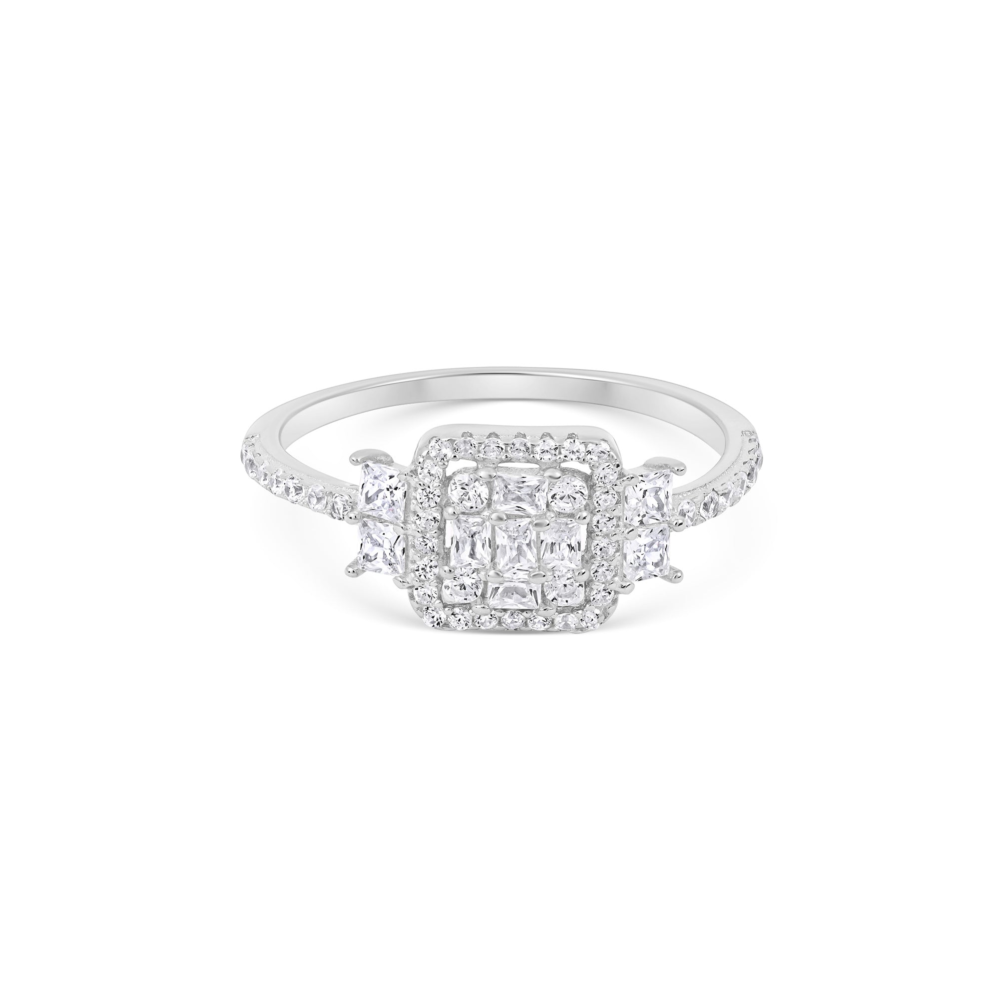 Rectangular Halo CZ Silver Ring