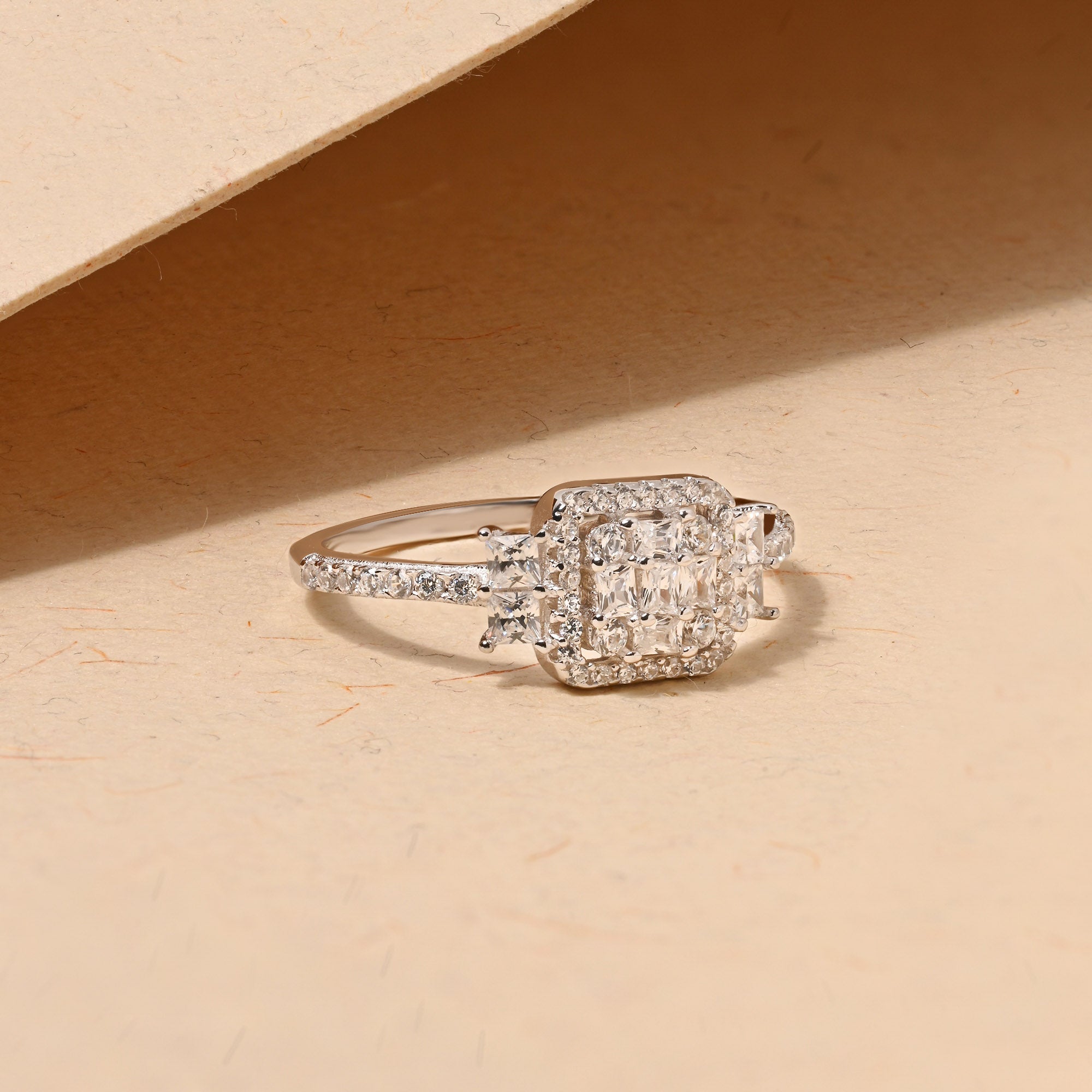 Rectangular Halo CZ Silver Ring