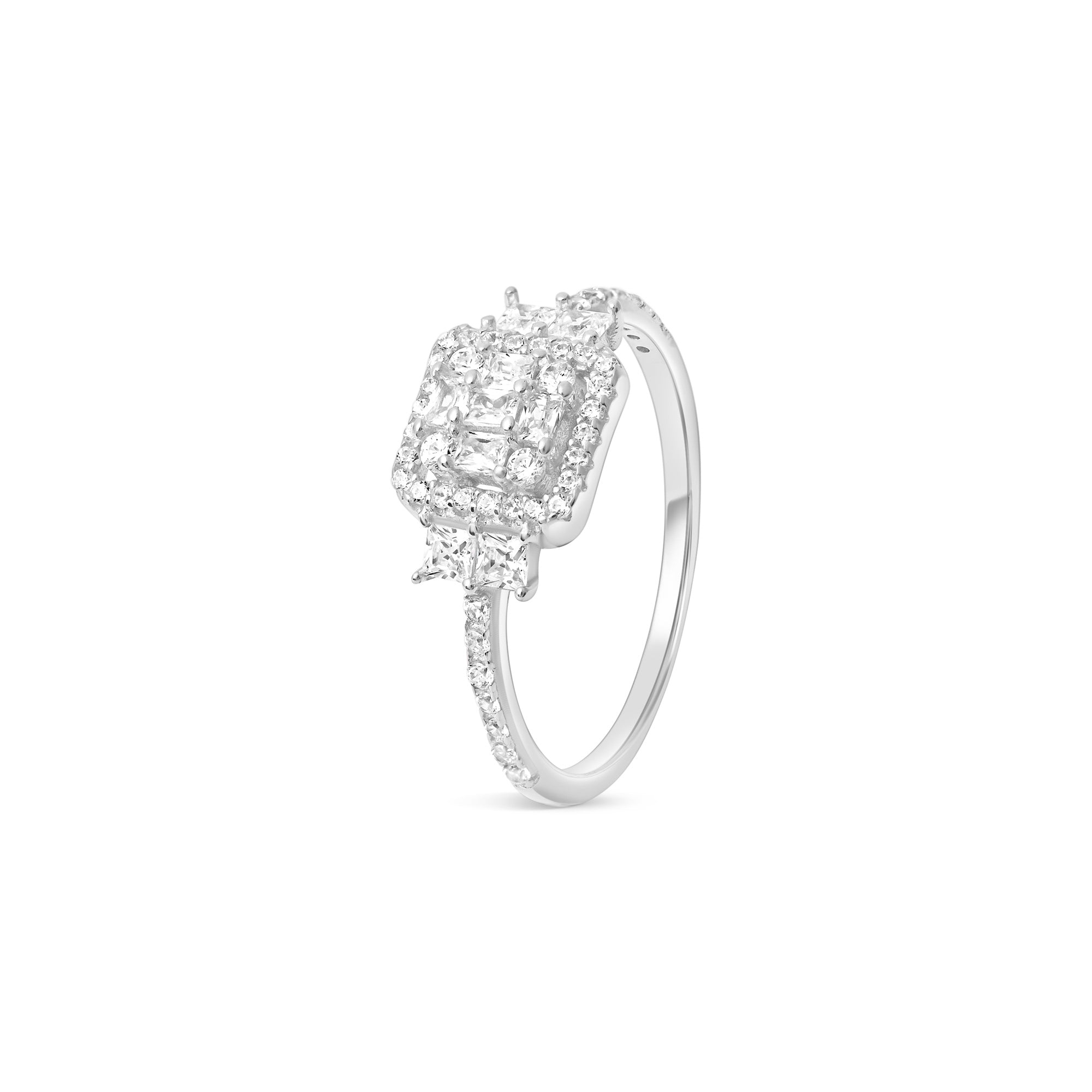 Rectangular Halo CZ Silver Ring