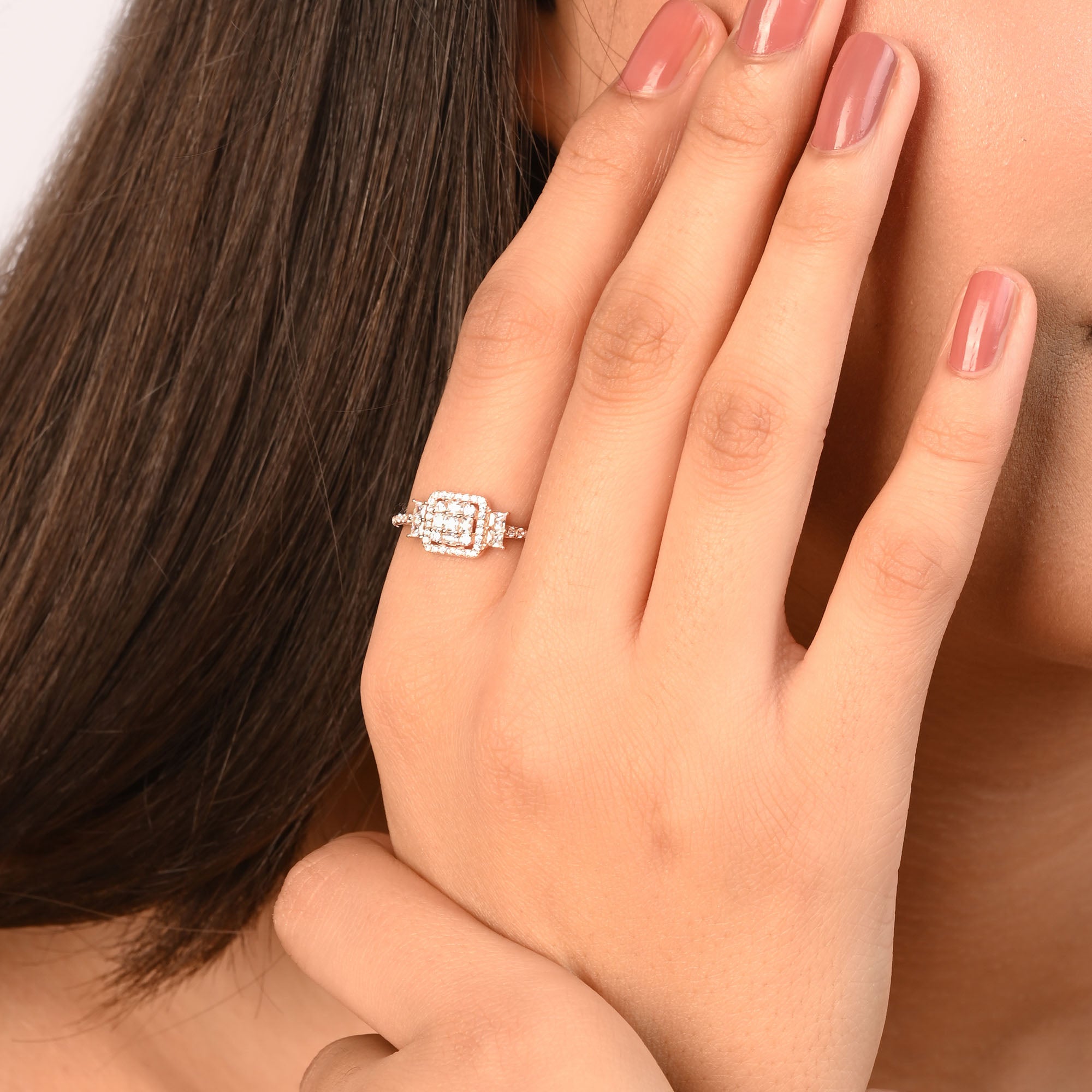 Rectangular Halo CZ Silver Ring