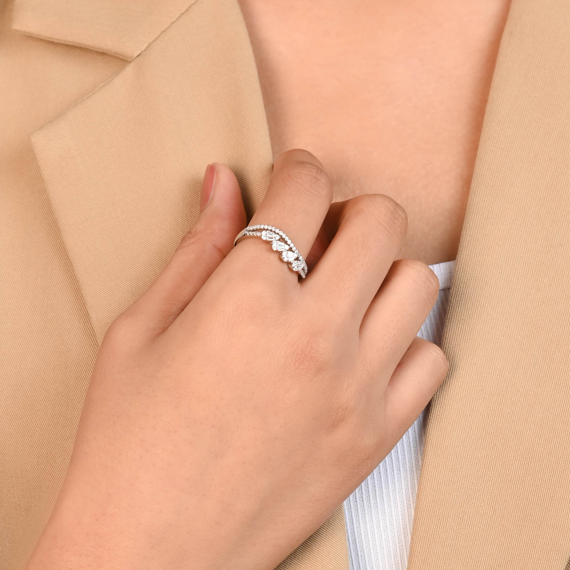 Wave Row Silver Ring