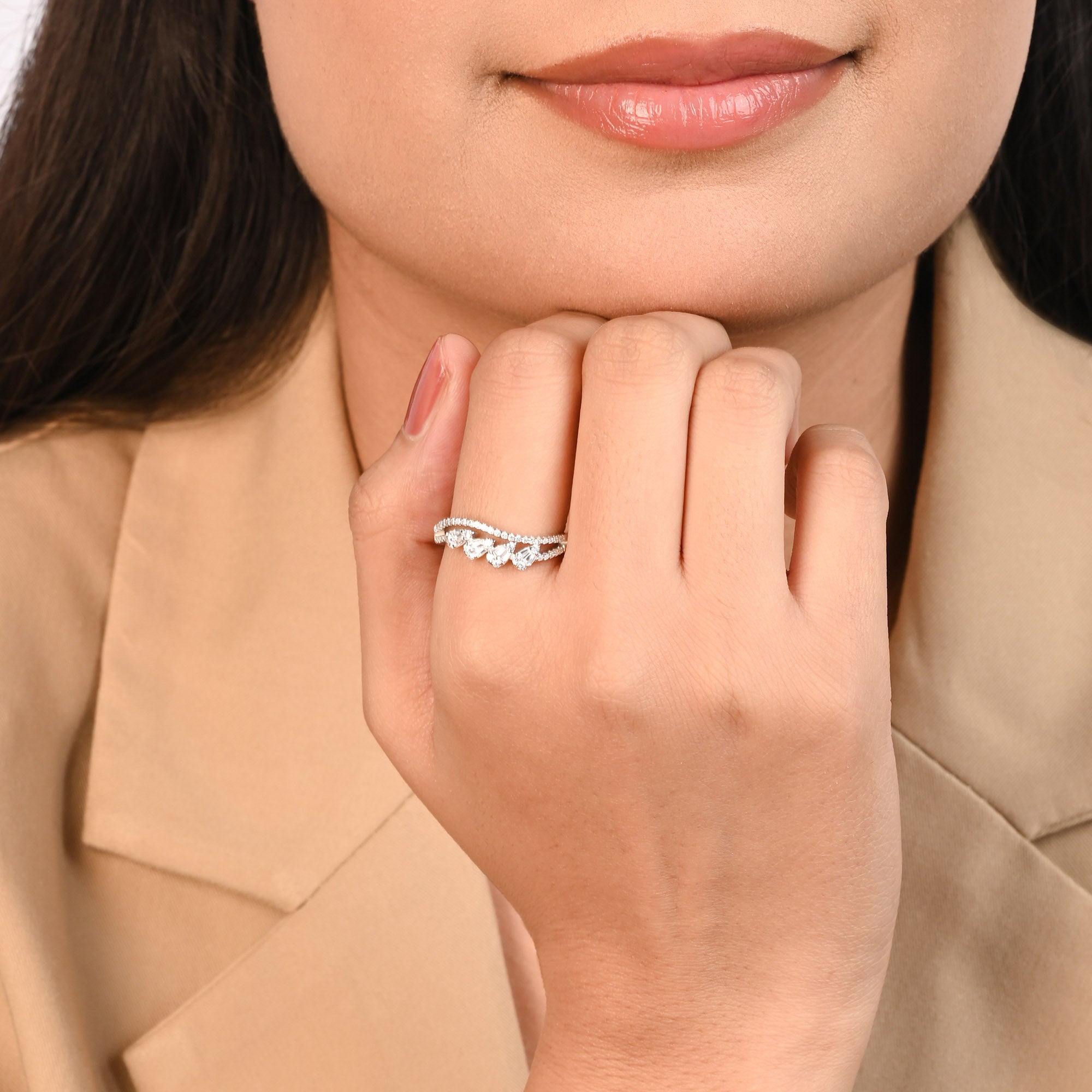 Wave Row Silver Ring