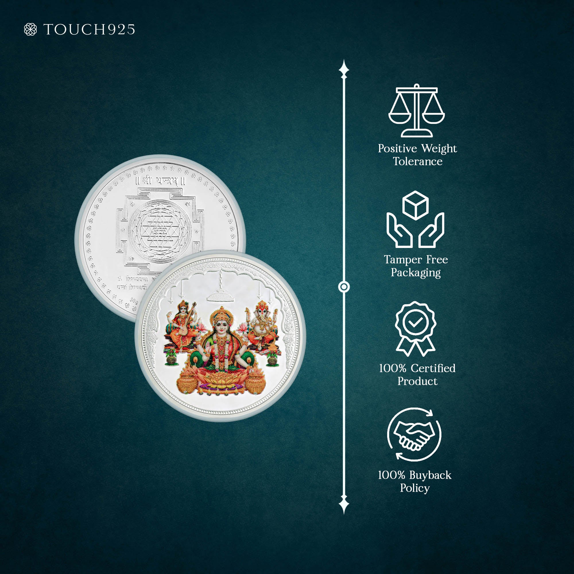 Pure 999 Silver 10g Lakshmi Ganesh Saraswati Coin