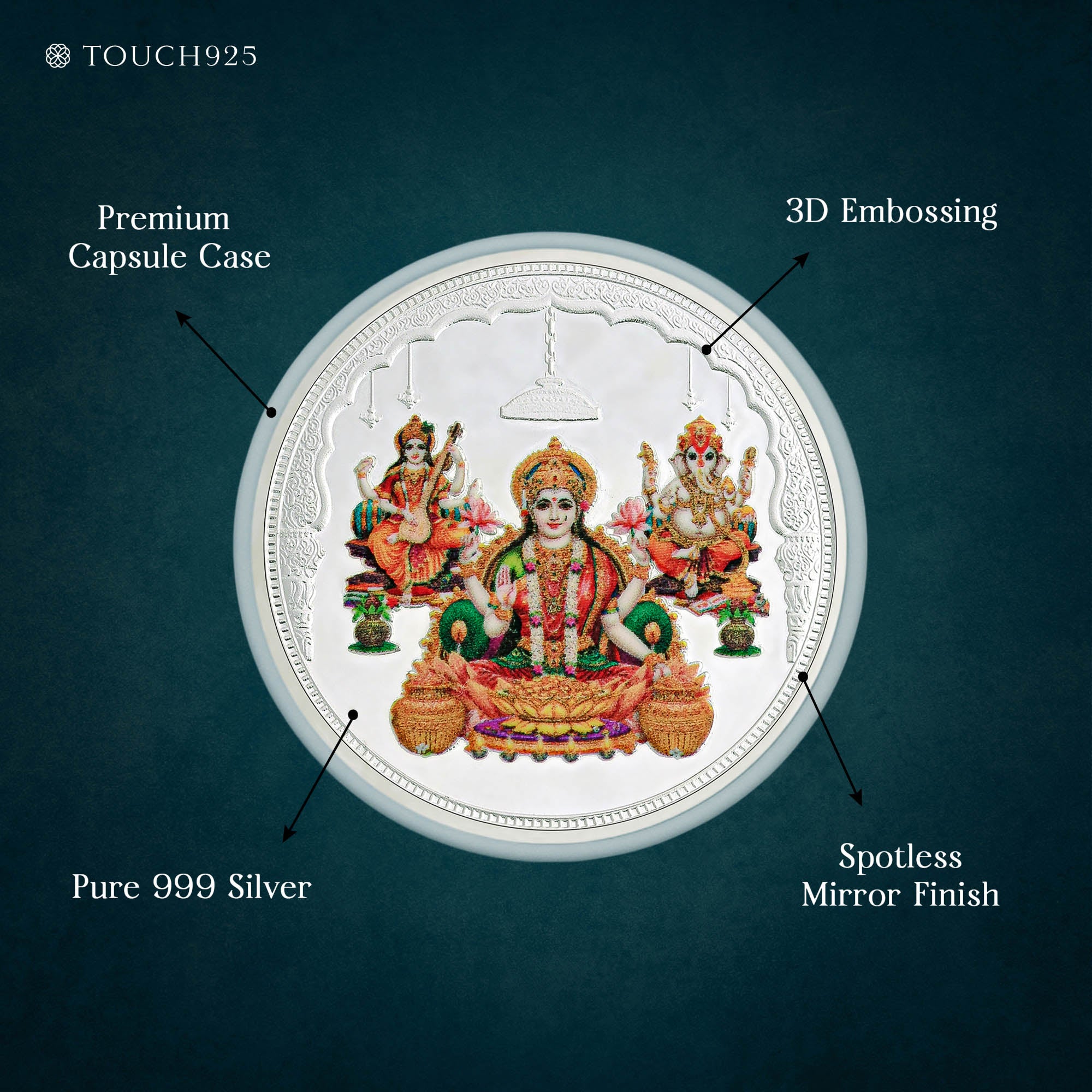 Pure 999 Silver 10g Lakshmi Ganesh Saraswati Coin