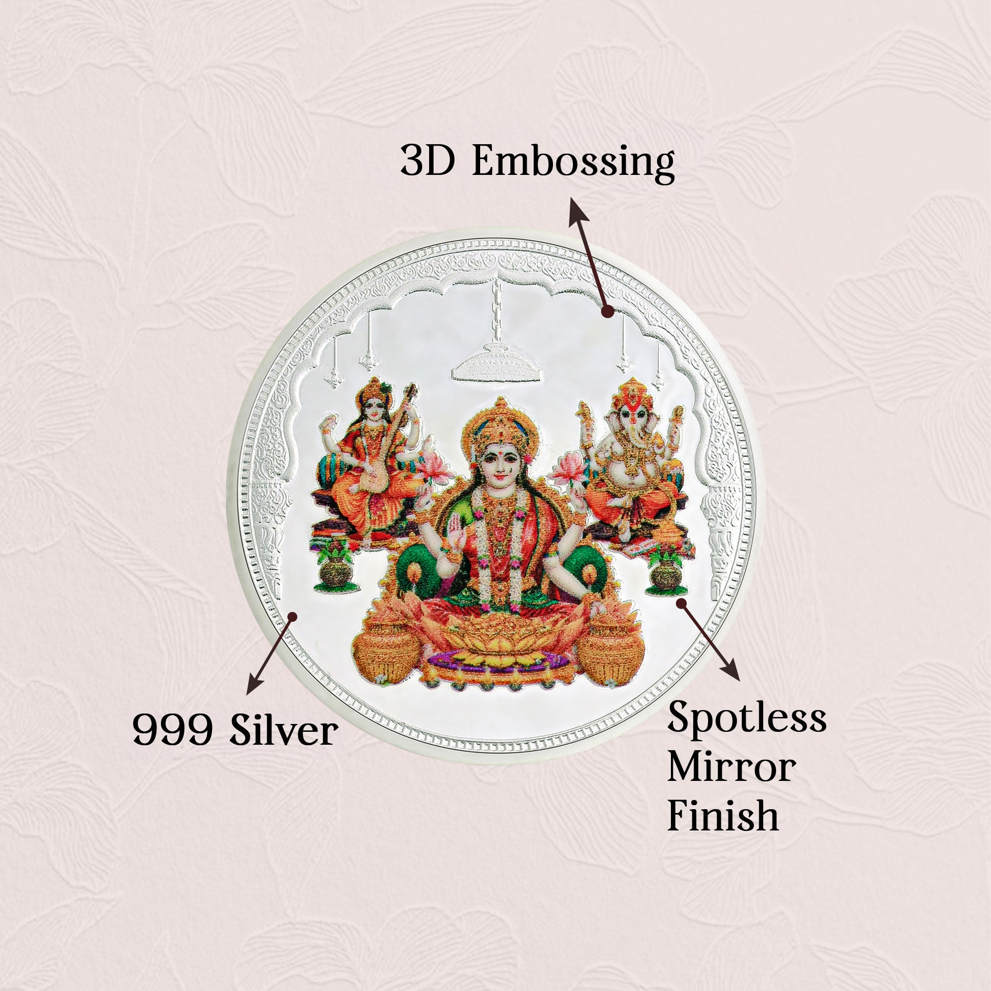 Pure 999 Silver 10g Lakshmi Ganesh Saraswati Coin