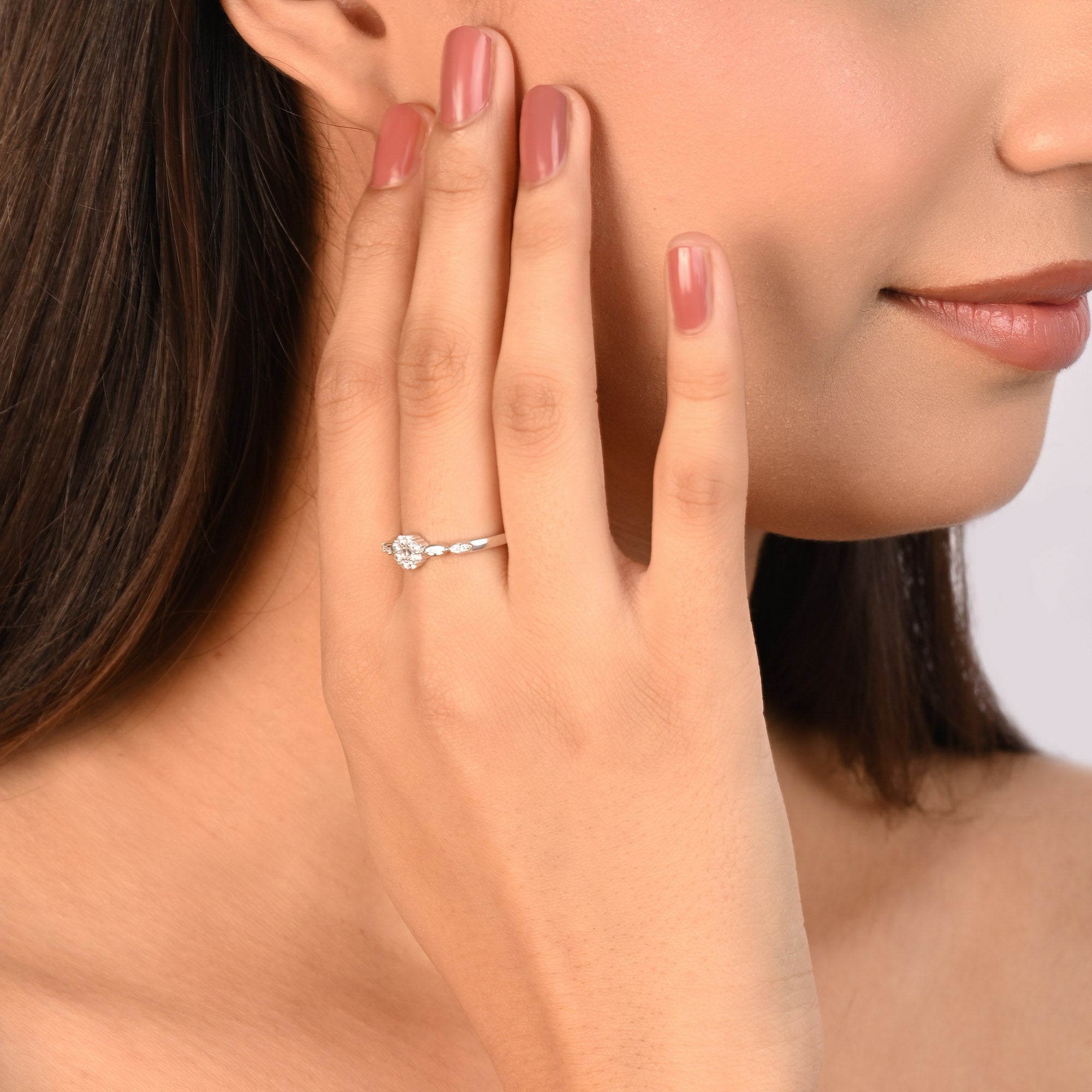 Marquise Accent Cluster Silver Ring