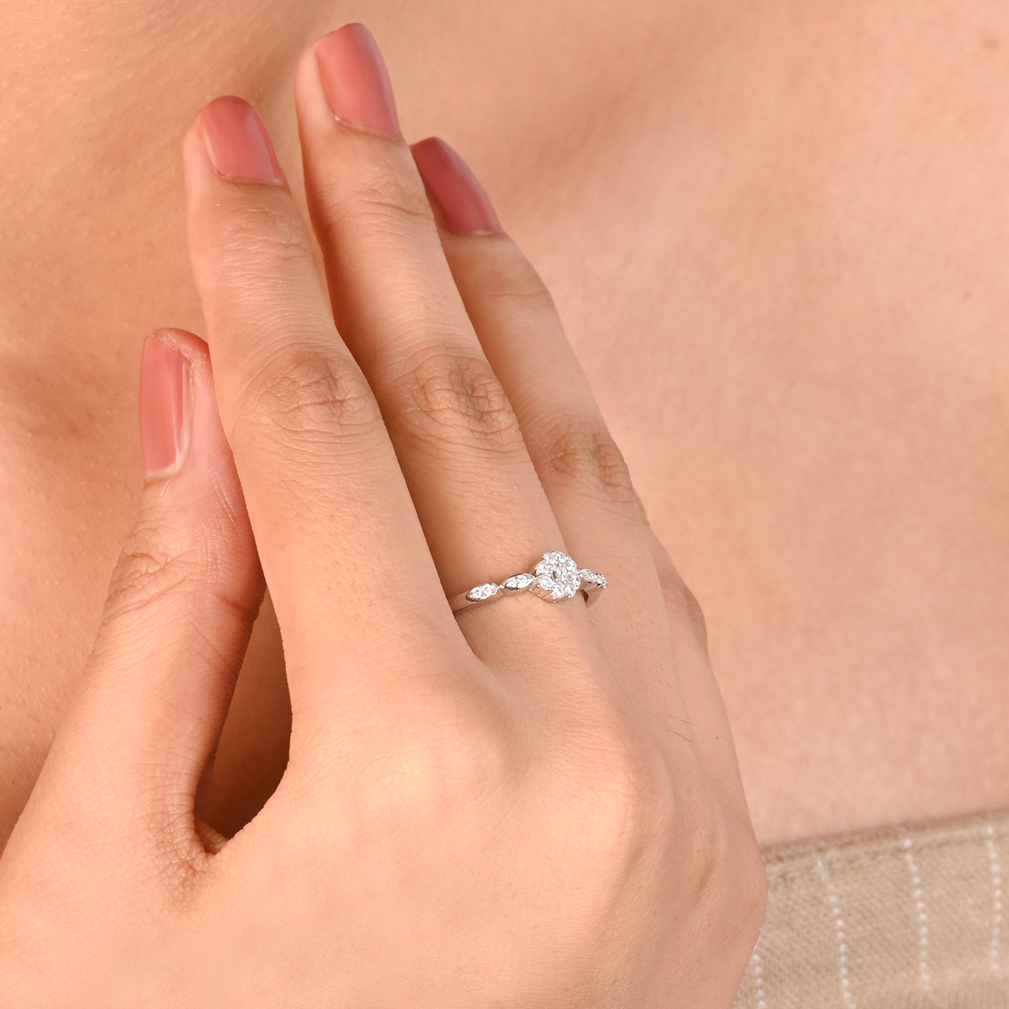 Marquise Accent Cluster Silver Ring