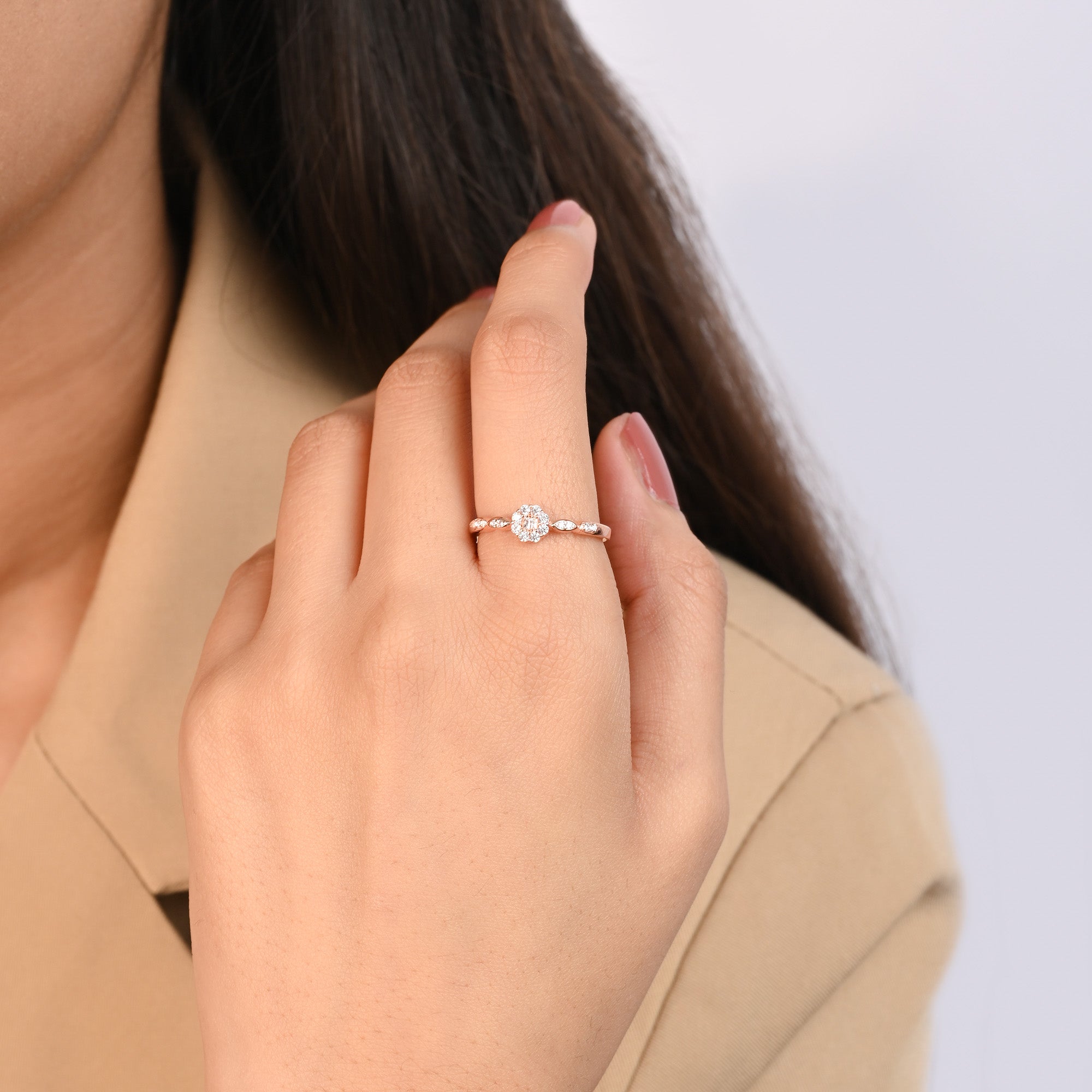 Marquise Accent Cluster Silver Ring