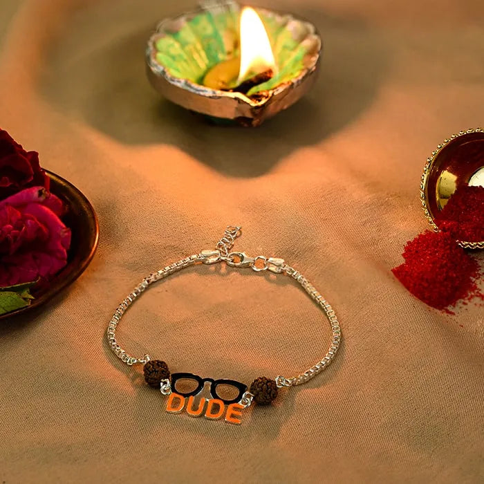 Silver Orange Dude Glasses Rakhi - Touch925