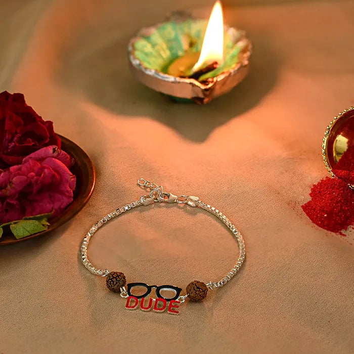 Silver Red Dude Glasses Rakhi - Touch925