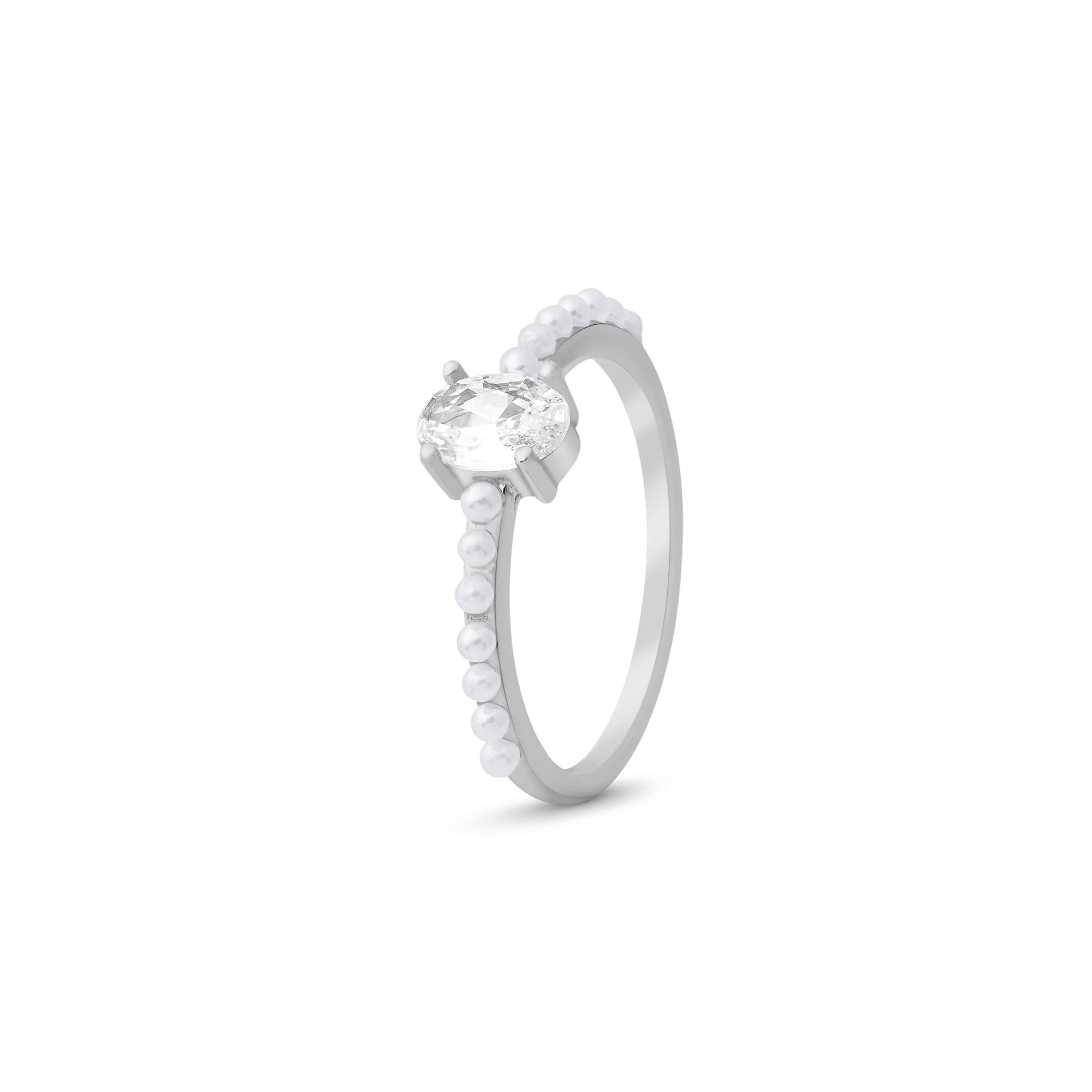 Oval Solitaire Pearl Ring