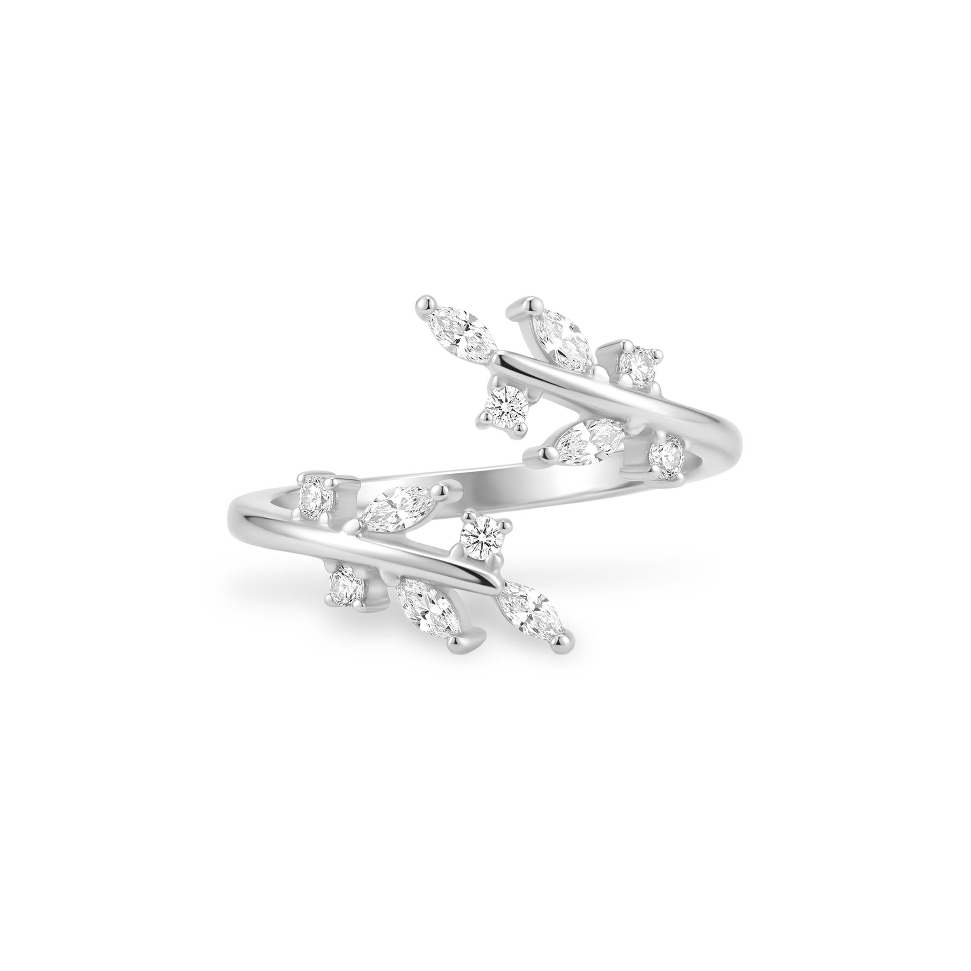 Silver Leaf Branch Open Ring