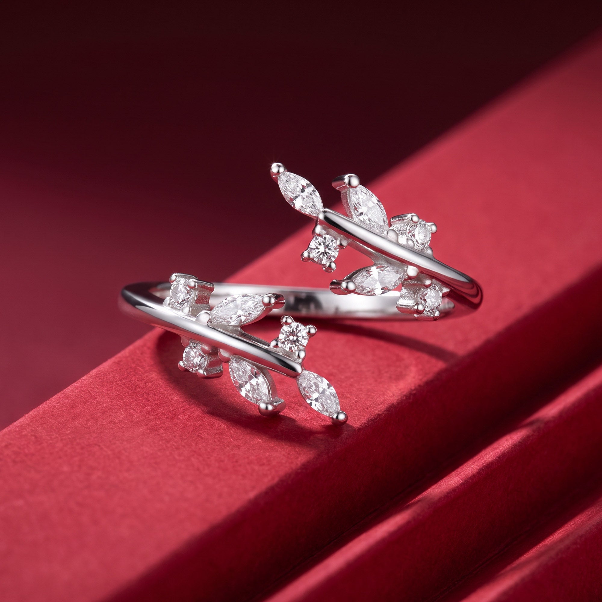 Silver Leaf Branch Open Ring