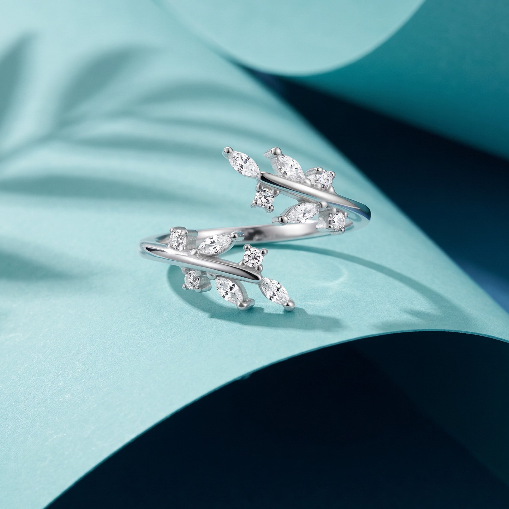 Silver Leaf Branch Open Ring