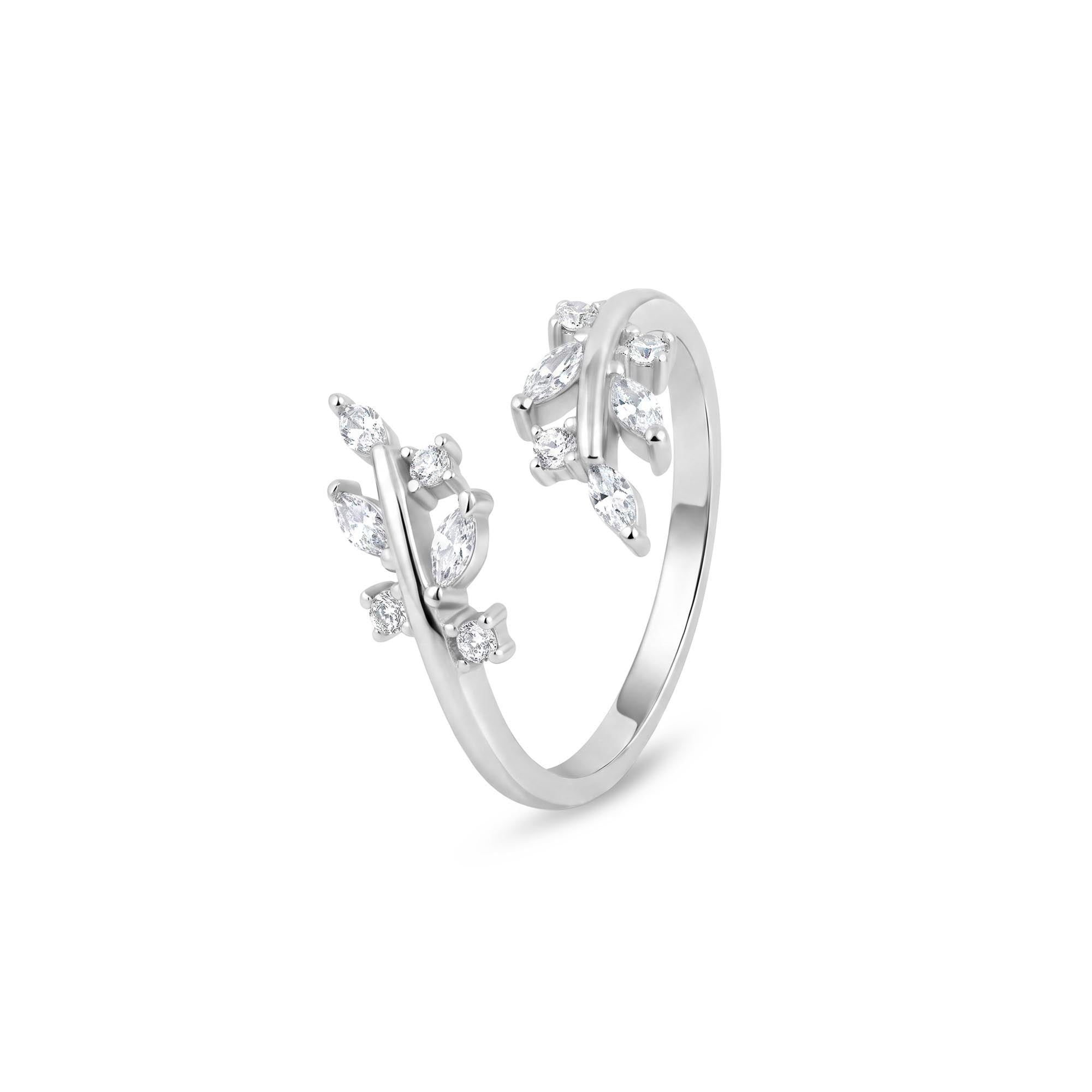 Silver Leaf Branch Open Ring