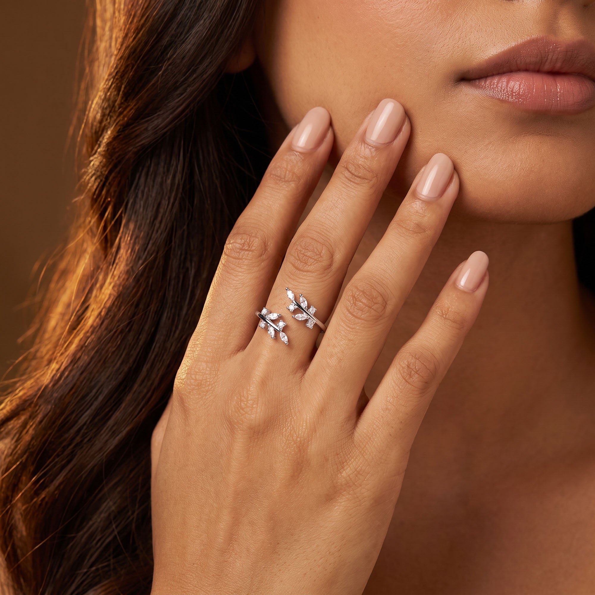 Silver Leaf Branch Open Ring
