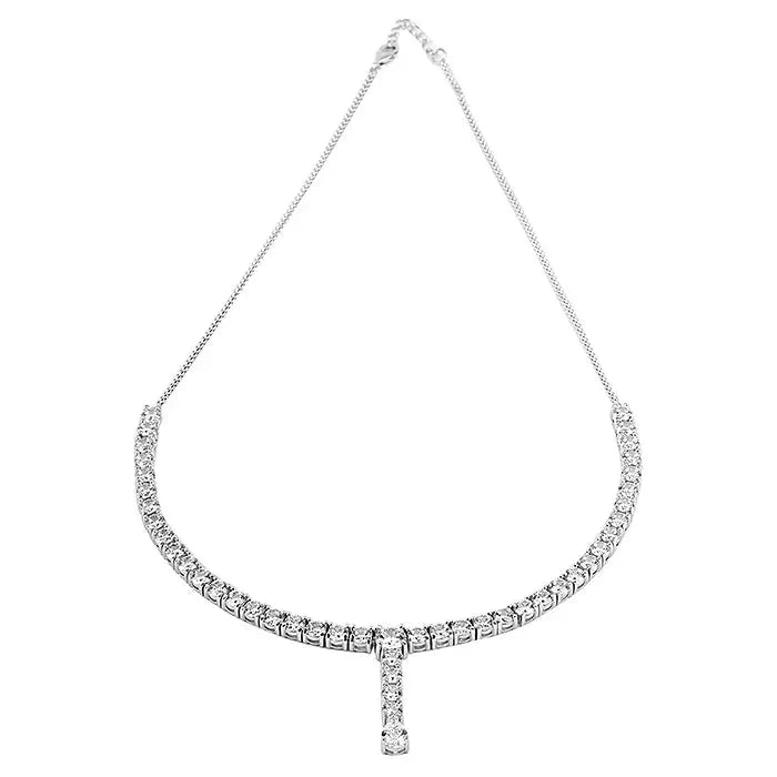 CZ Tennis Dangling Silver Necklace Set - Touch925