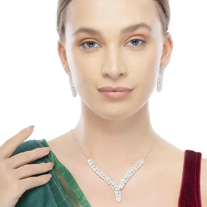 Radiant V-Shape Zircon Necklace Set - Touch925