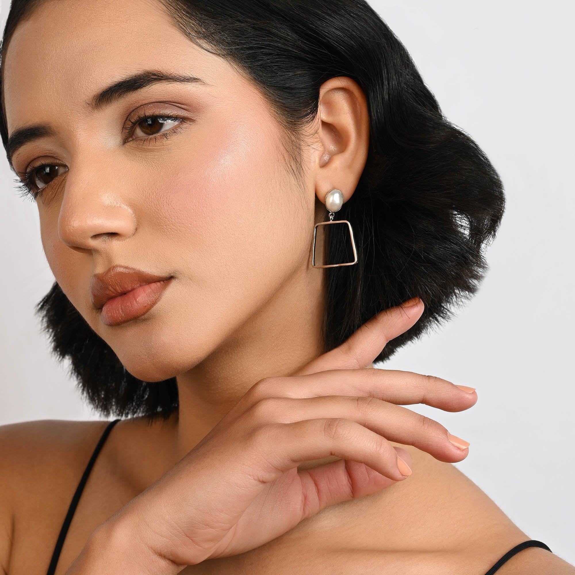 Geometric Pearl Drop Earrings