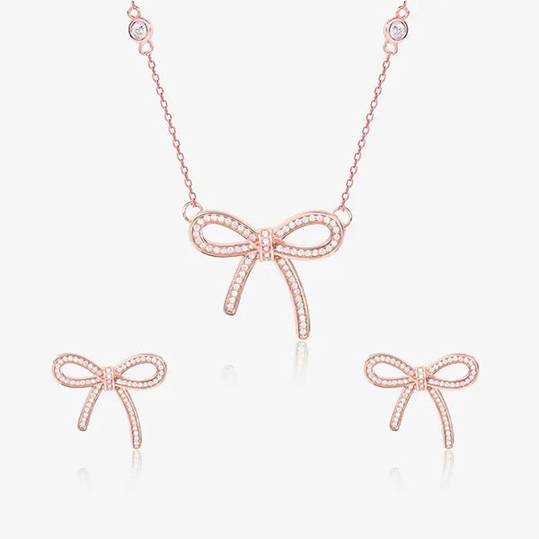 Elegant Bow Rose Gold Pendant Chain Set