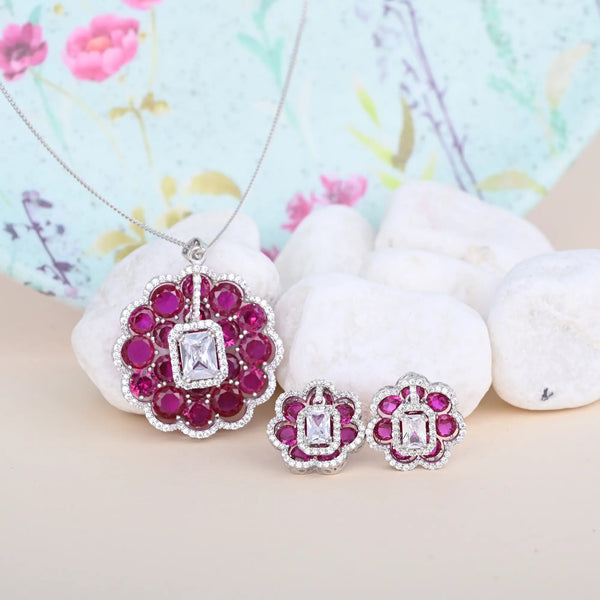 Majestic Blossom Silver Necklace Set