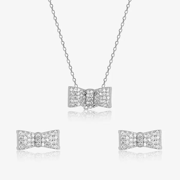 Dazzling Bowtique Silver Pendant Set