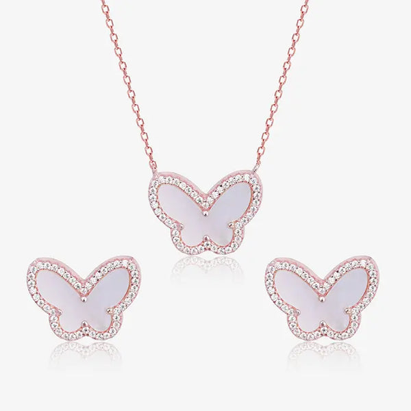 Rose Gold Butterfly Stone Set