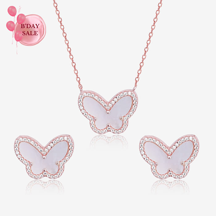 Rose Gold Butterfly Stone Set - Touch925