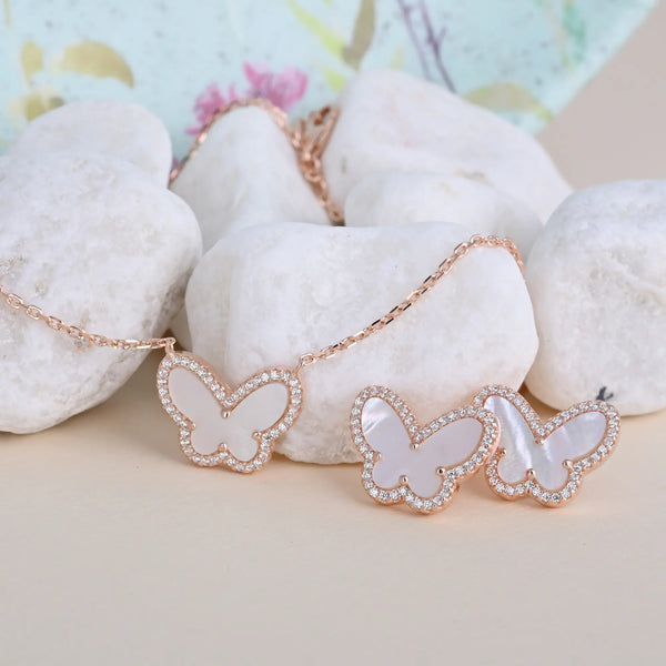 Rose Gold Butterfly Stone Set