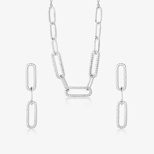 Zirconia Intertwined Paperclip Pendant Set