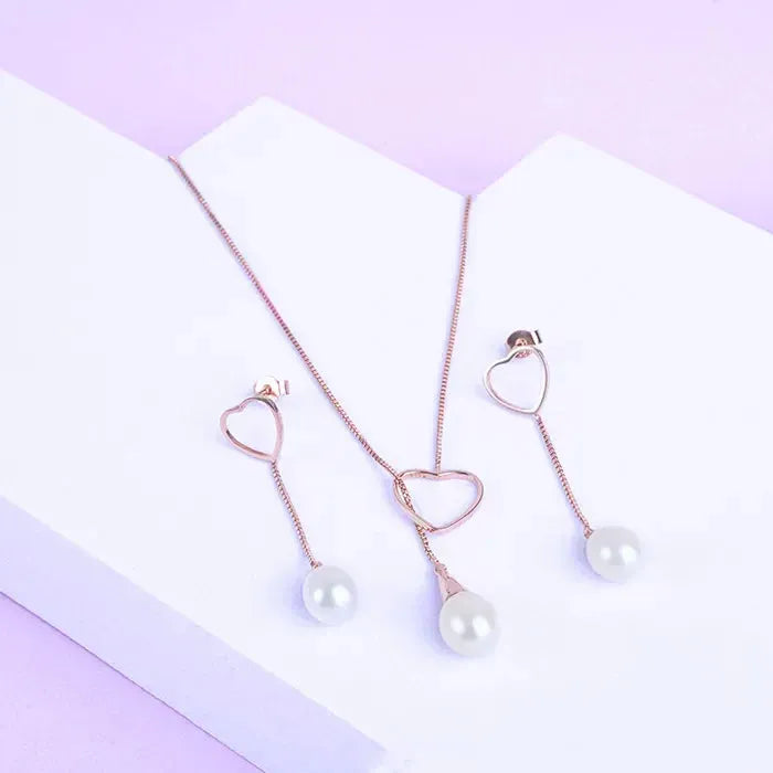 Minimal Dangling Heart Pendant Chain Set - Touch925