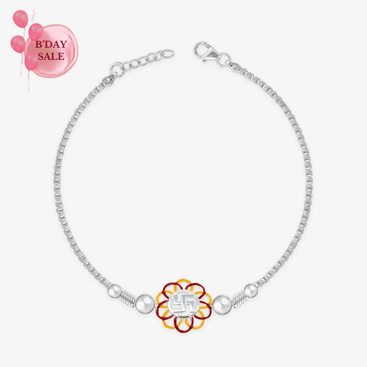 Silver Floral Swastik Rakhi - Touch925