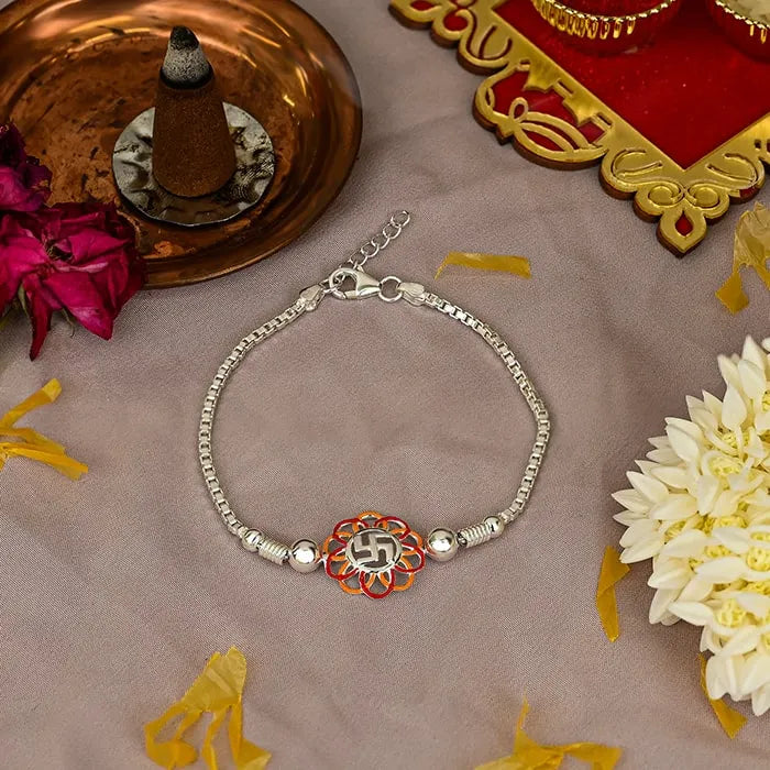 Silver 925 Floral Swastik Rakhi - Touch925