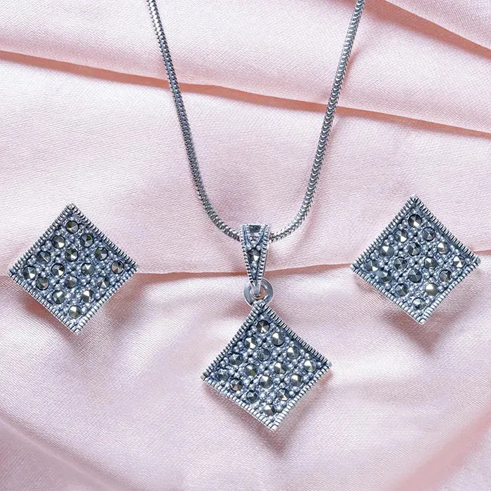 Square Sparkle Pendant Set - Touch925