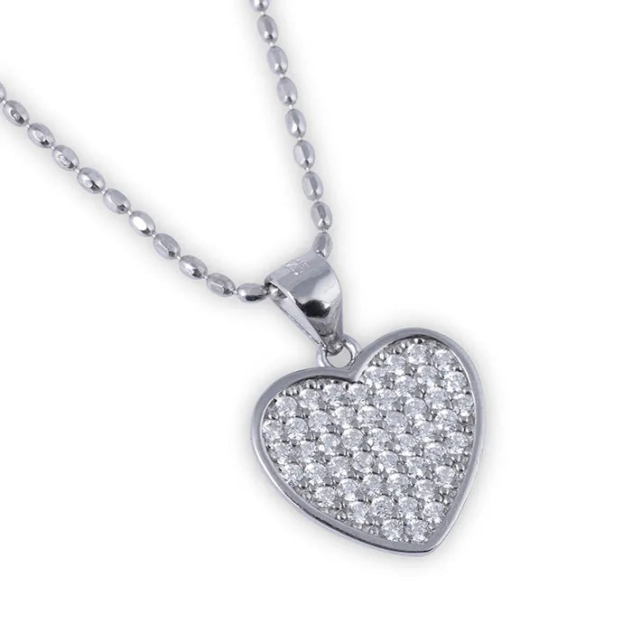 Zircon Studded Silver Heart Pendant Set - Touch925